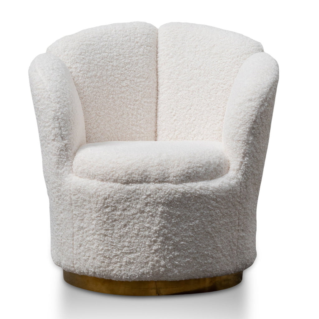 Ravello Lounge Chair - White synthetic wool Fabric with Brass Gold Base