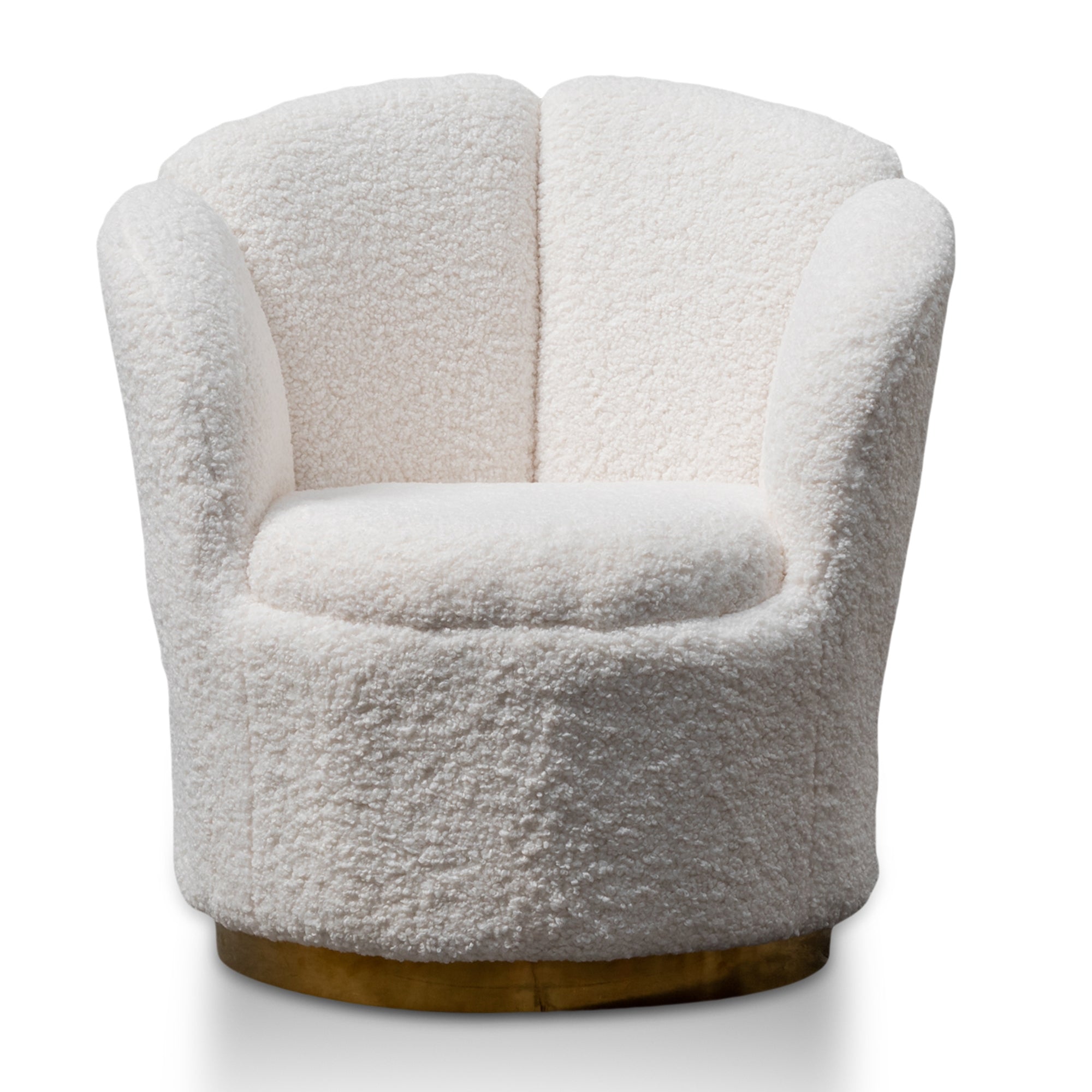 Ravello Lounge Chair - White synthetic wool Fabric with Brass Gold Base