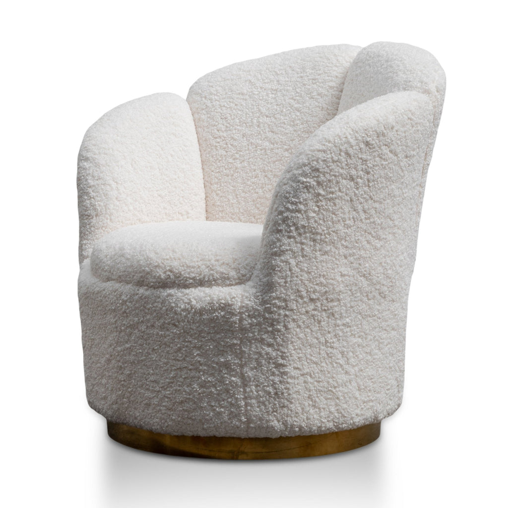 Ravello Lounge Chair - White synthetic wool Fabric with Brass Gold Base