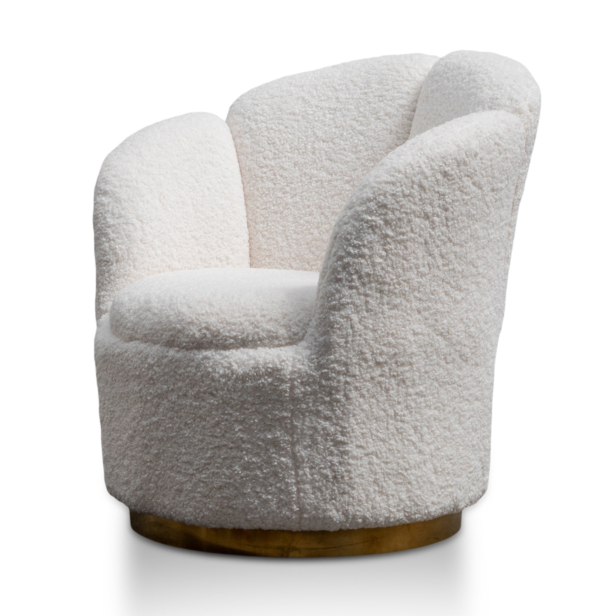 Ravello Lounge Chair - White synthetic wool Fabric with Brass Gold Base