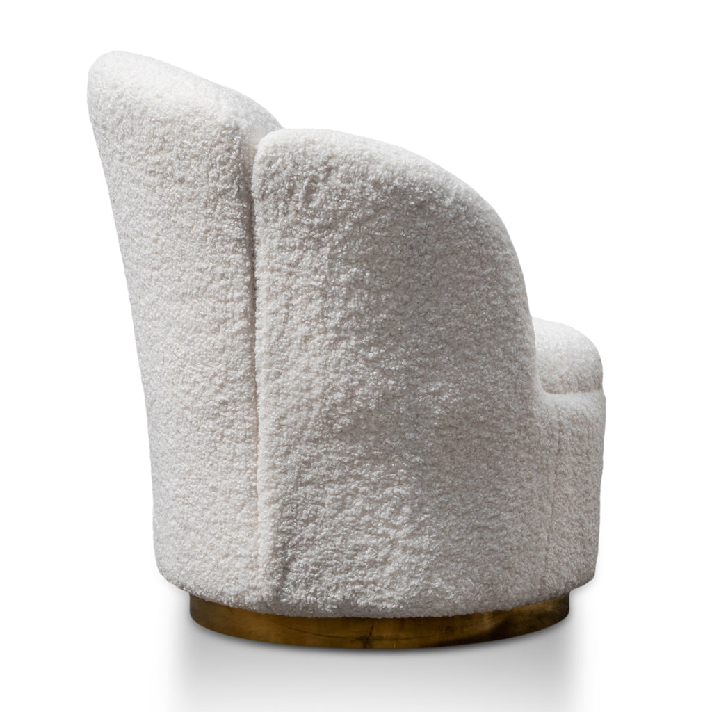 Ravello Lounge Chair - White synthetic wool Fabric with Brass Gold Base