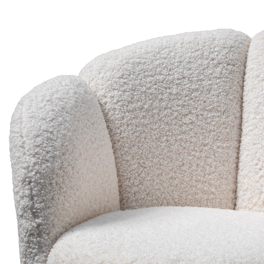 Ravello Lounge Chair - White synthetic wool Fabric with Brass Gold Base