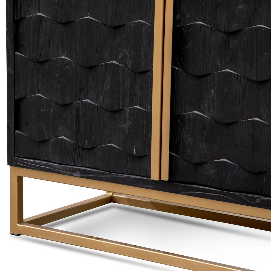 1.78m Sideboard - Black Wood with Gold Handle