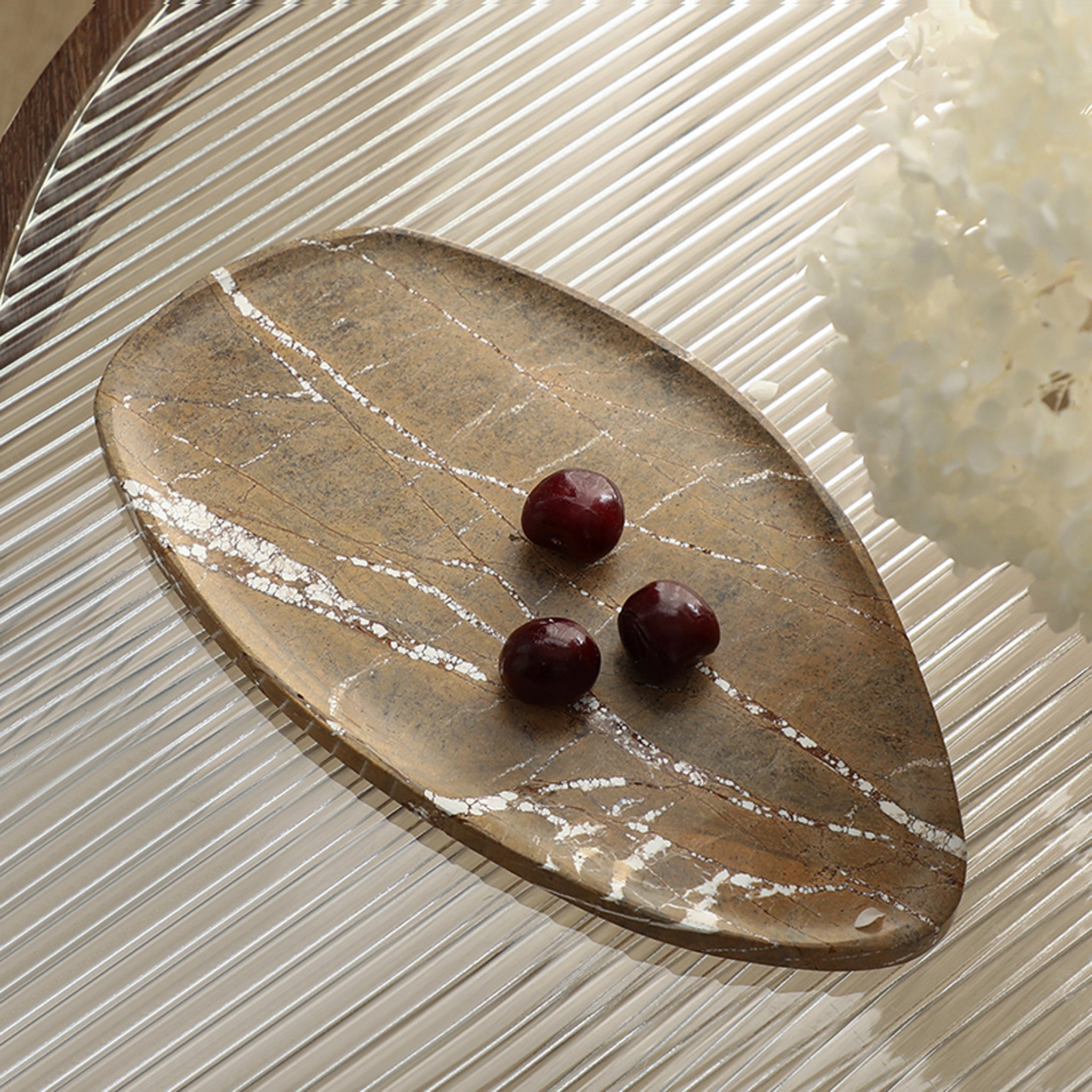 Leaf Shaped Marble Plate - Coffee