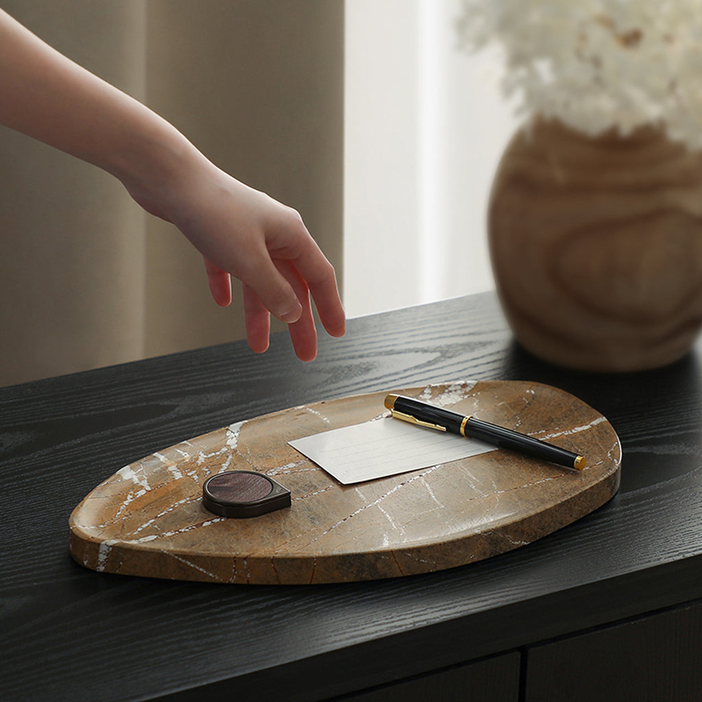 Leaf Shaped Marble Plate - Coffee