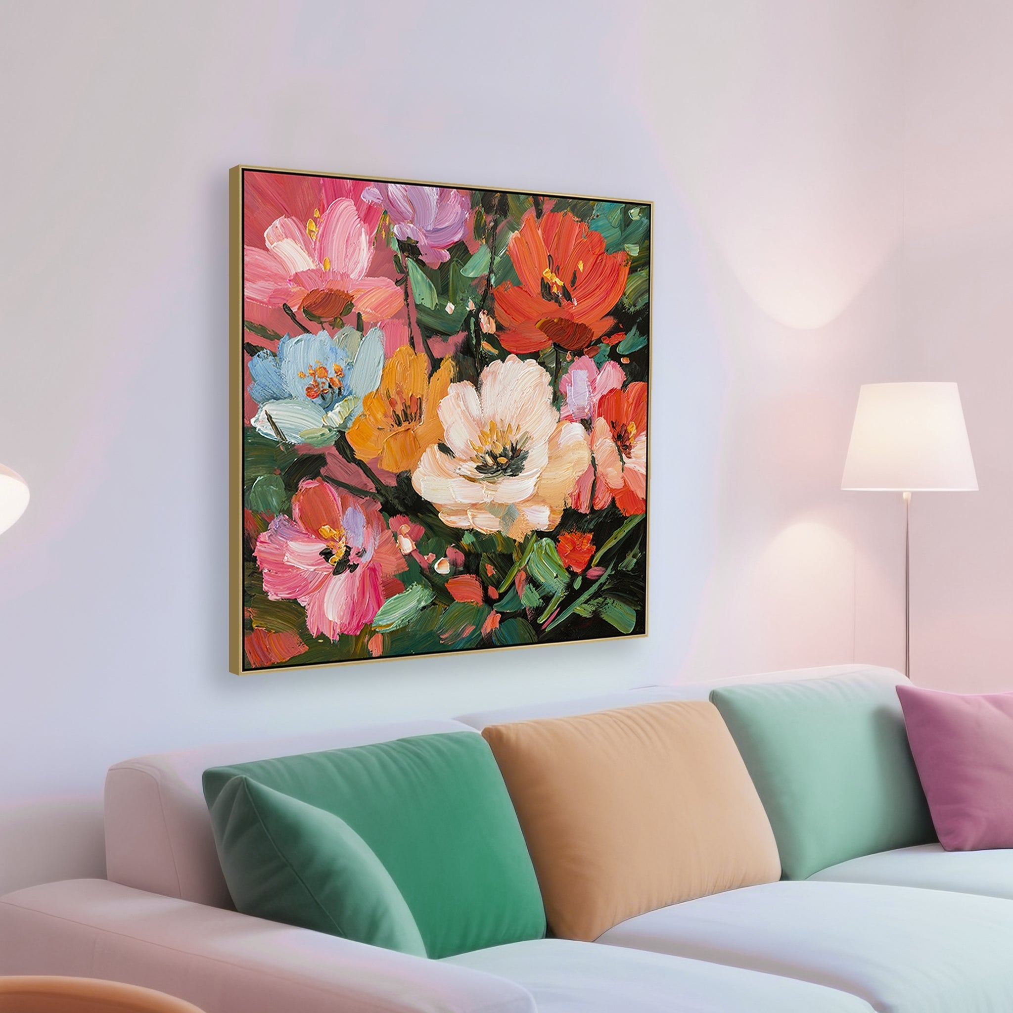 80 x 80cm Framed Canvas - Light Natural