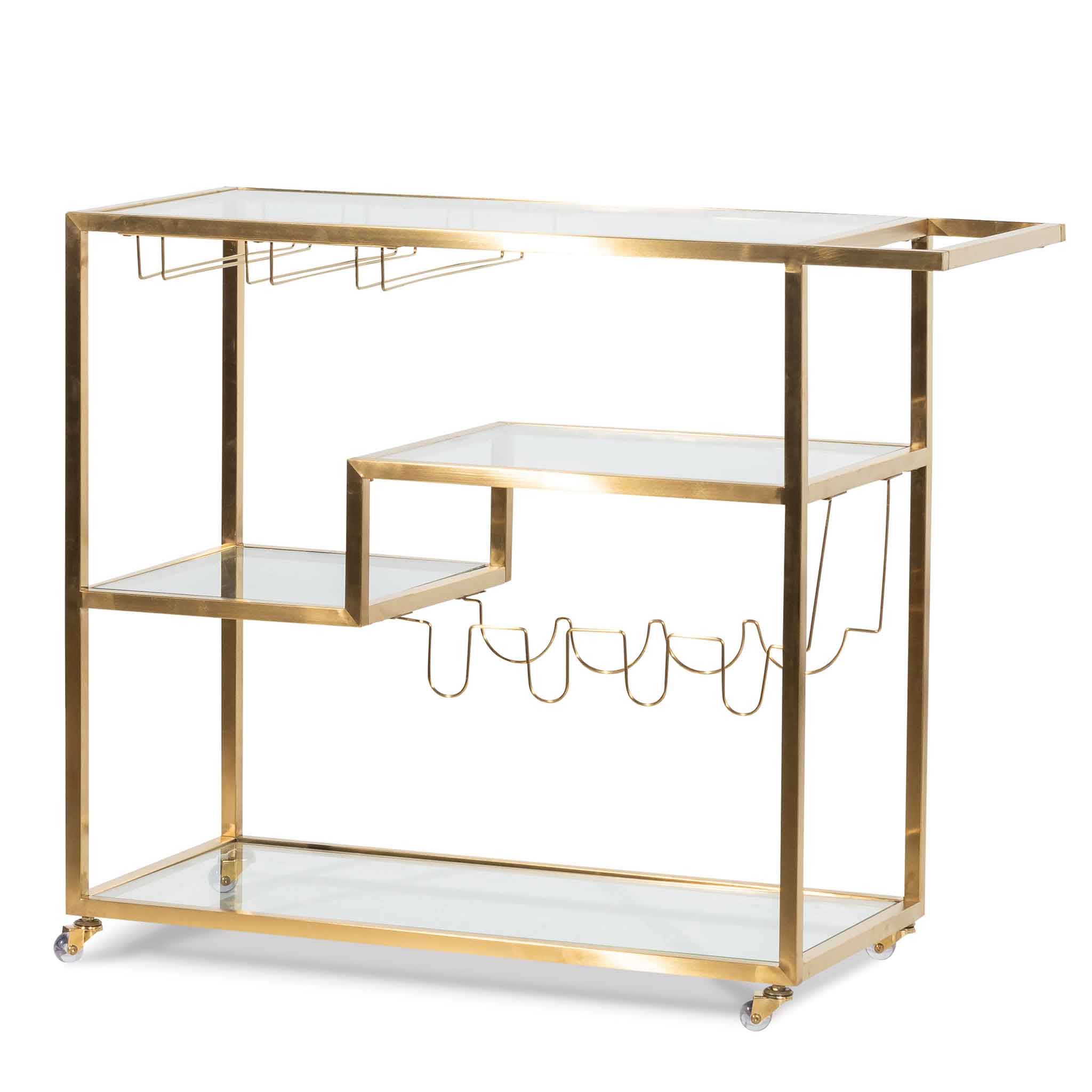 Glass Amalfi Bar Cart - Brushed Gold Base