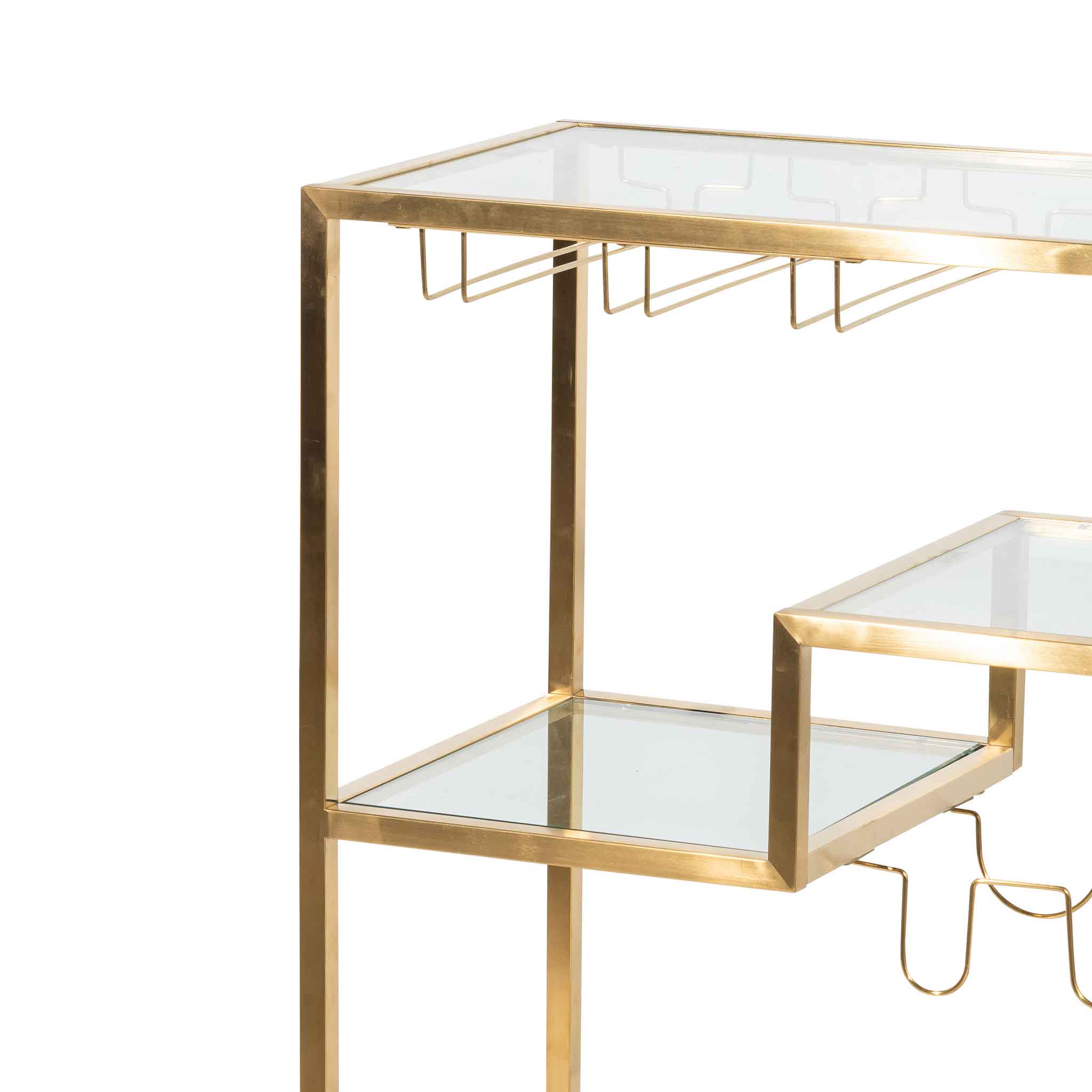 Glass Amalfi Bar Cart - Brushed Gold Base
