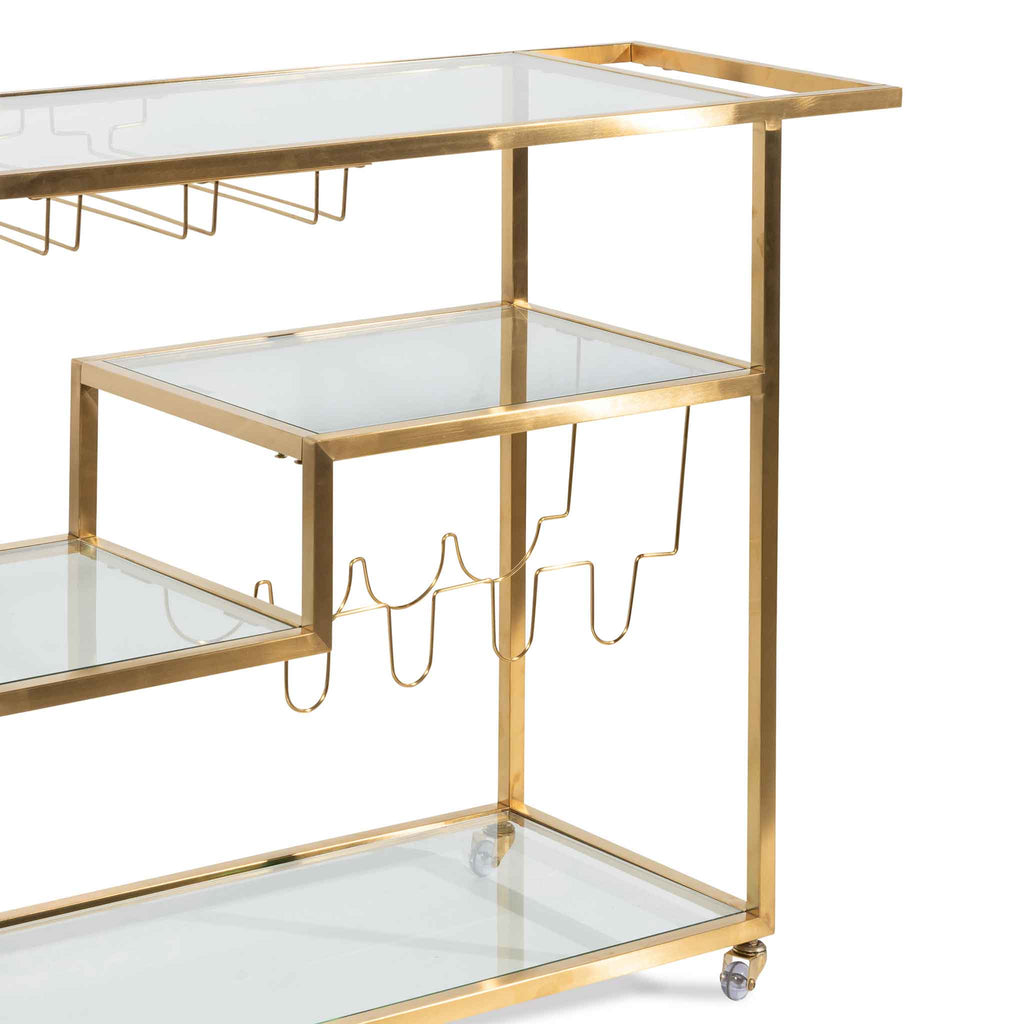 Glass Amalfi Bar Cart - Brushed Gold Base