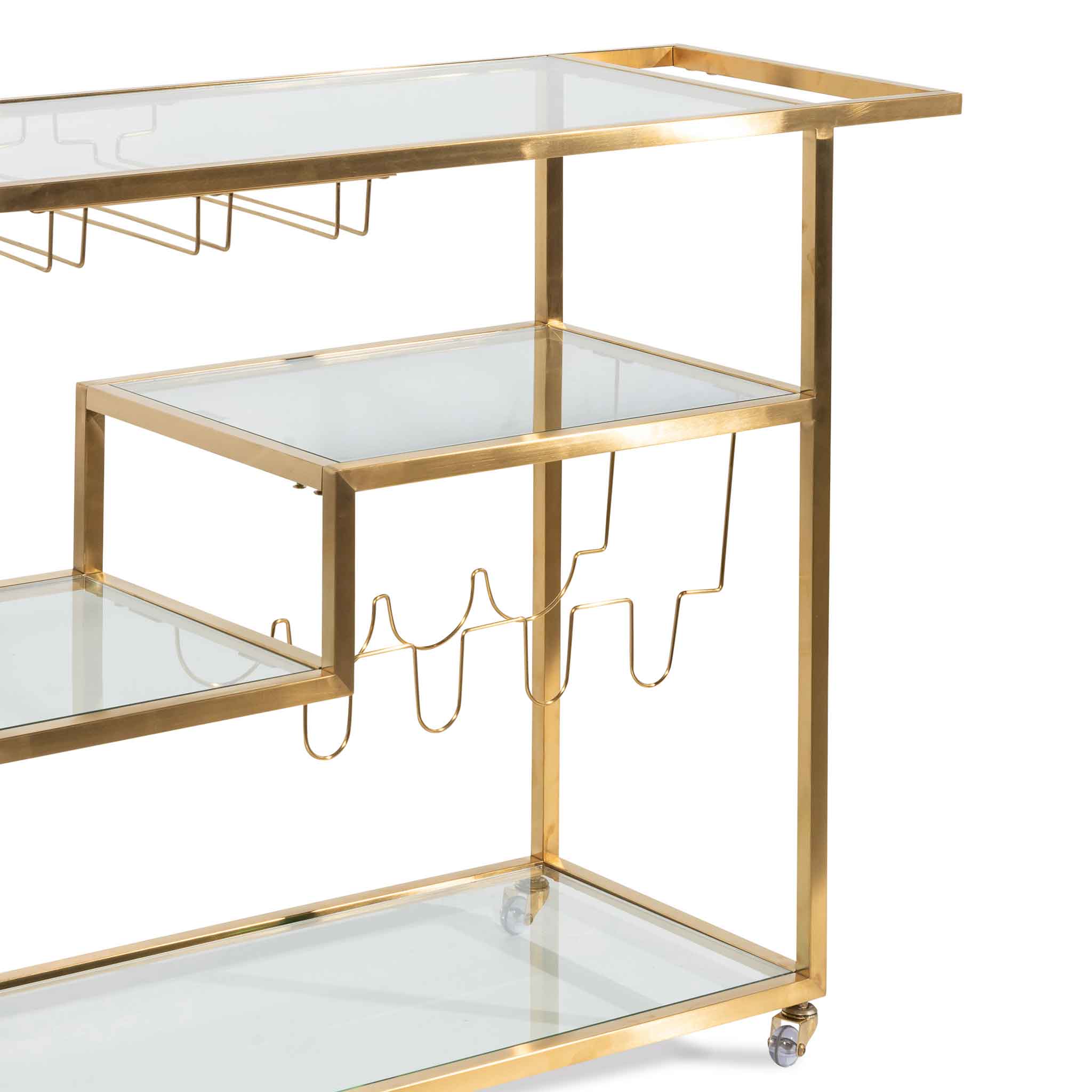 Glass Amalfi Bar Cart - Brushed Gold Base