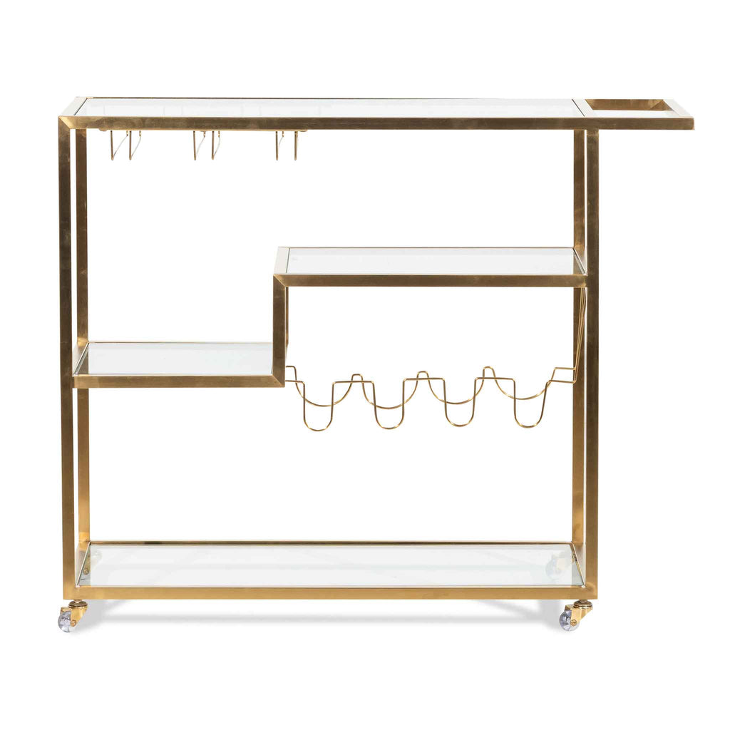 Glass Amalfi Bar Cart - Brushed Gold Base