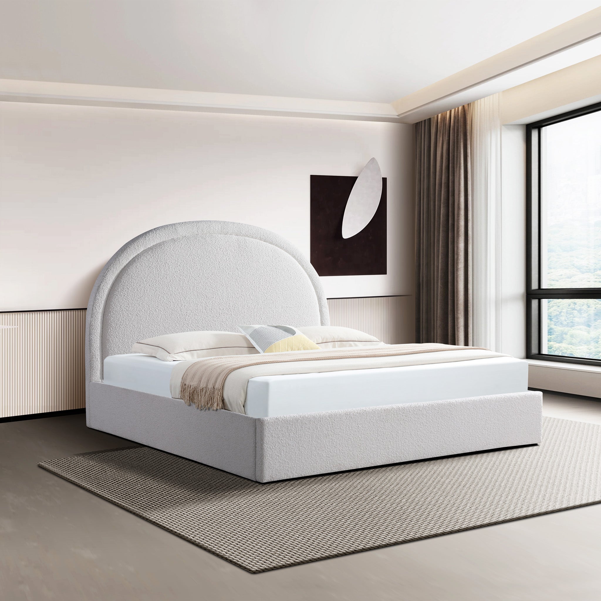 King Sized Lazio Bed Frame - Antique White Boucle with Storage
