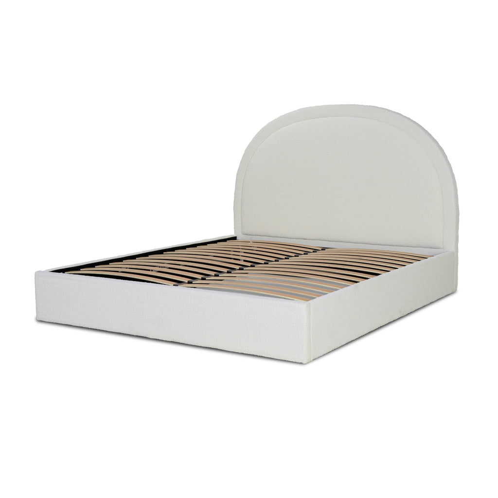 King Sized Lazio Bed Frame - Antique White Boucle with Storage
