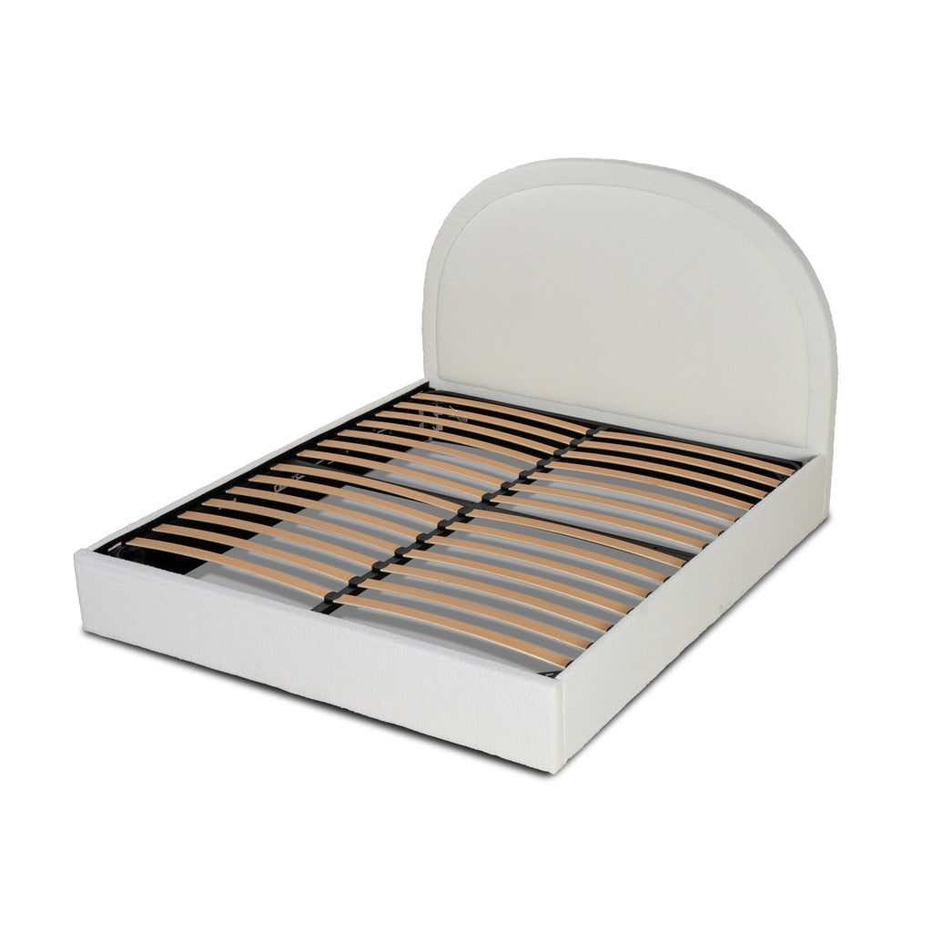 King Sized Lazio Bed Frame - Antique White Boucle with Storage