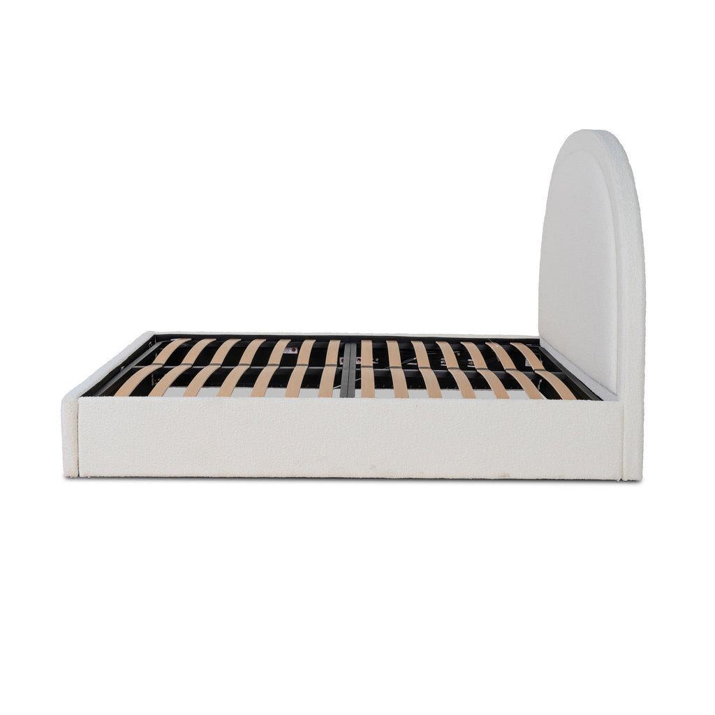 King Sized Lazio Bed Frame - Antique White Boucle with Storage