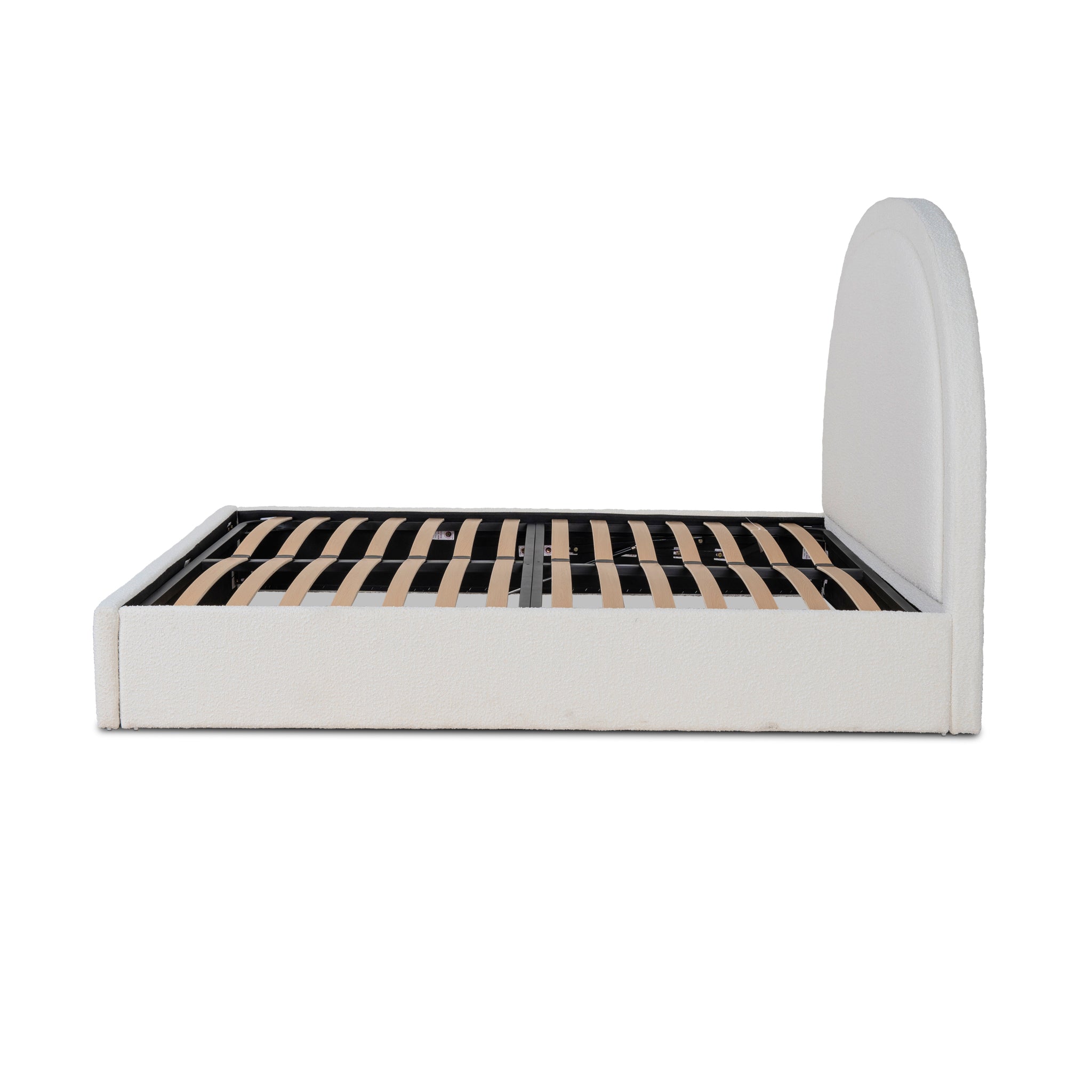 King Sized Lazio Bed Frame - Antique White Boucle with Storage