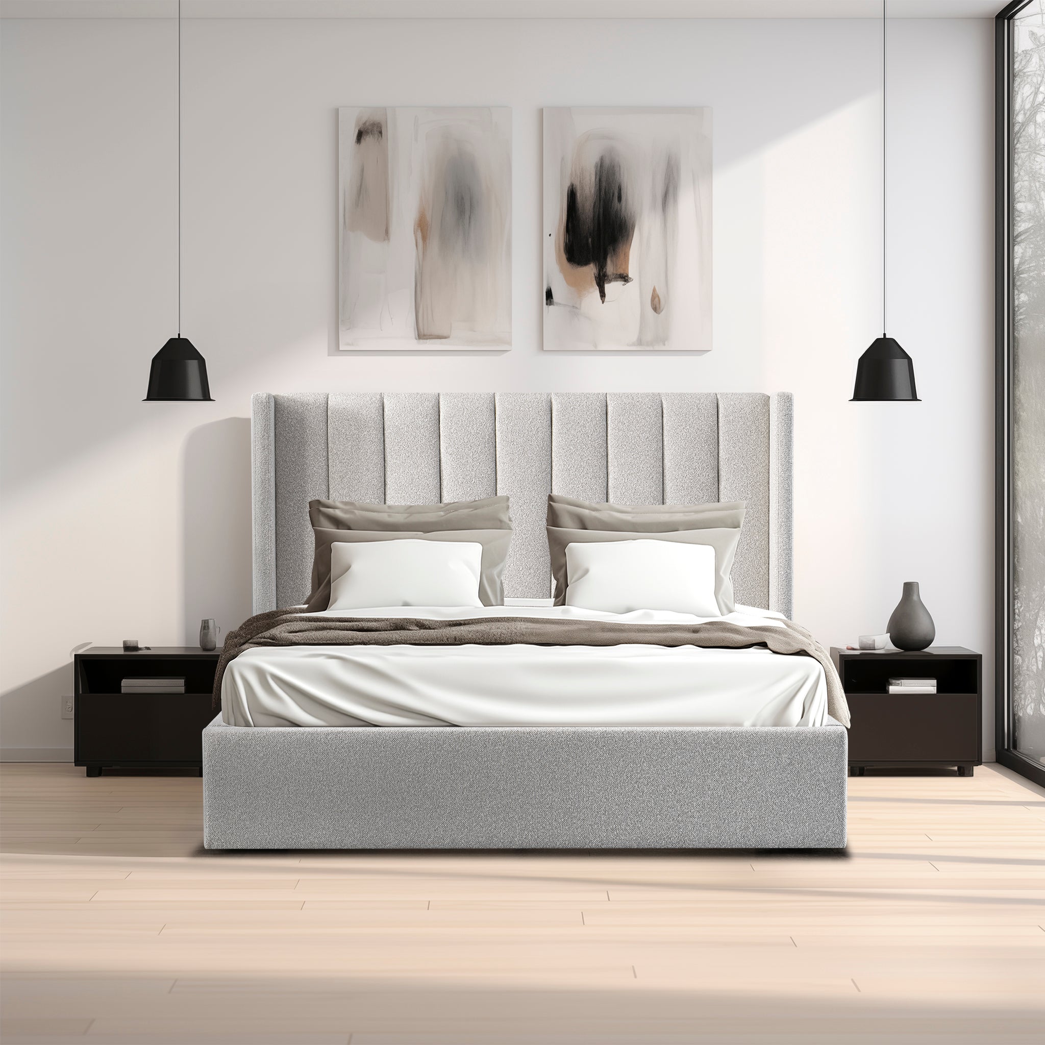 Queen Lazio Bed Frame - Wide Base in Clay Grey