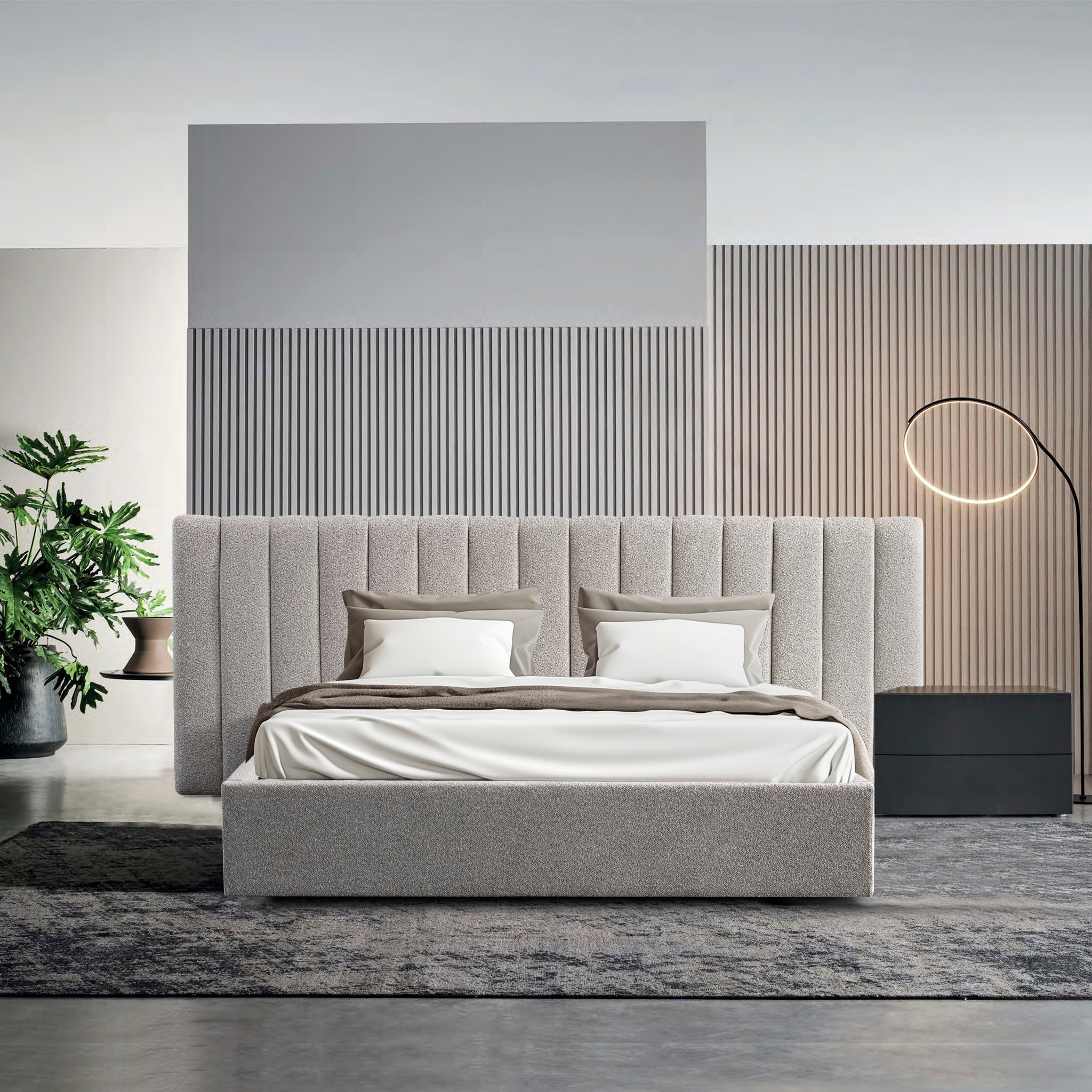 Wide Base King Sized Lazio Bed Frame - Clay Grey with Storage