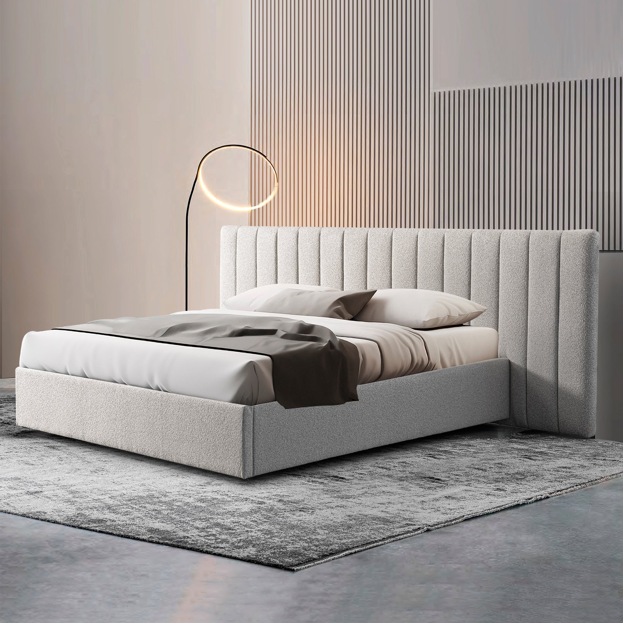 Wide Base King Sized Lazio Bed Frame - Clay Grey with Storage