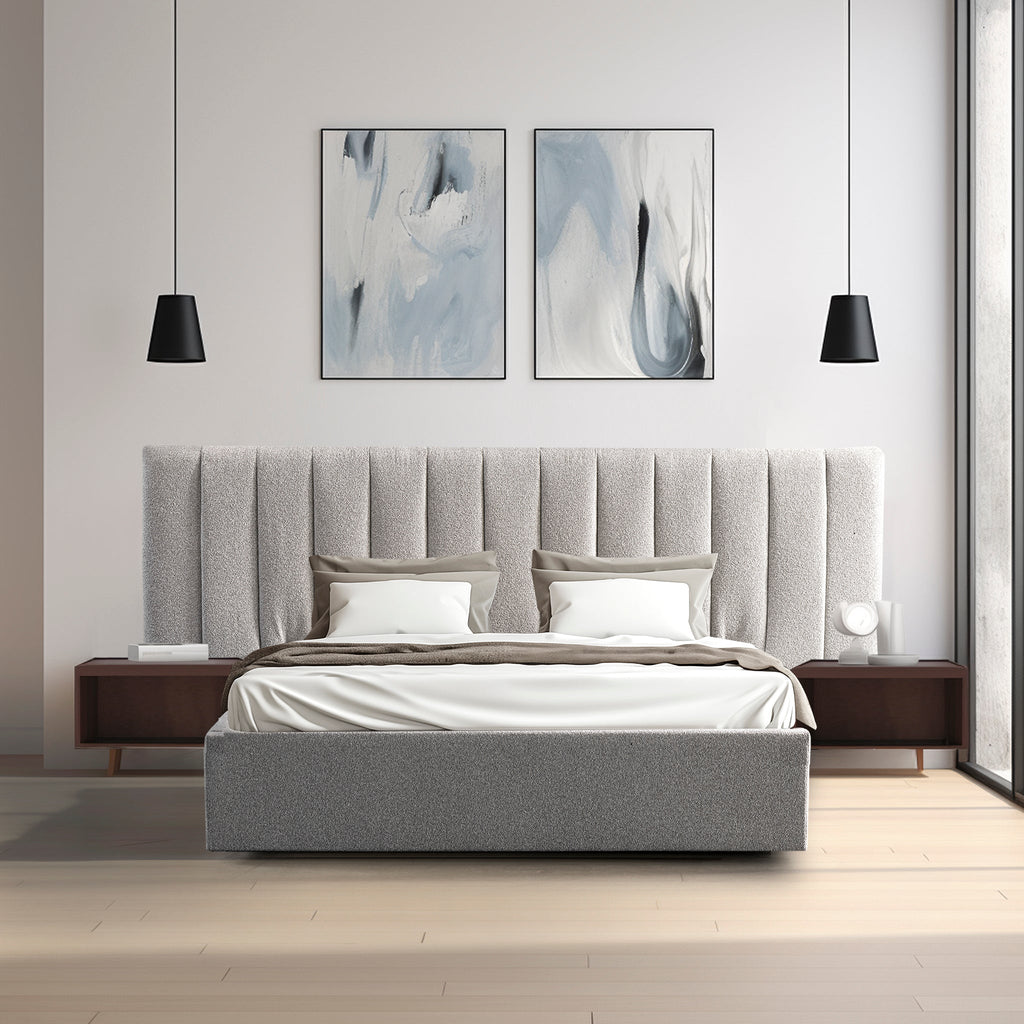 Wide Base Queen Lazio Bed Frame - Clay Grey with Storage