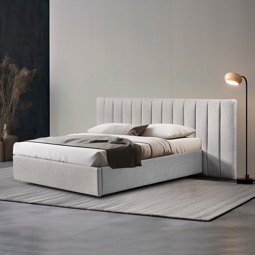 Wide Base Queen Lazio Bed Frame - Clay Grey with Storage