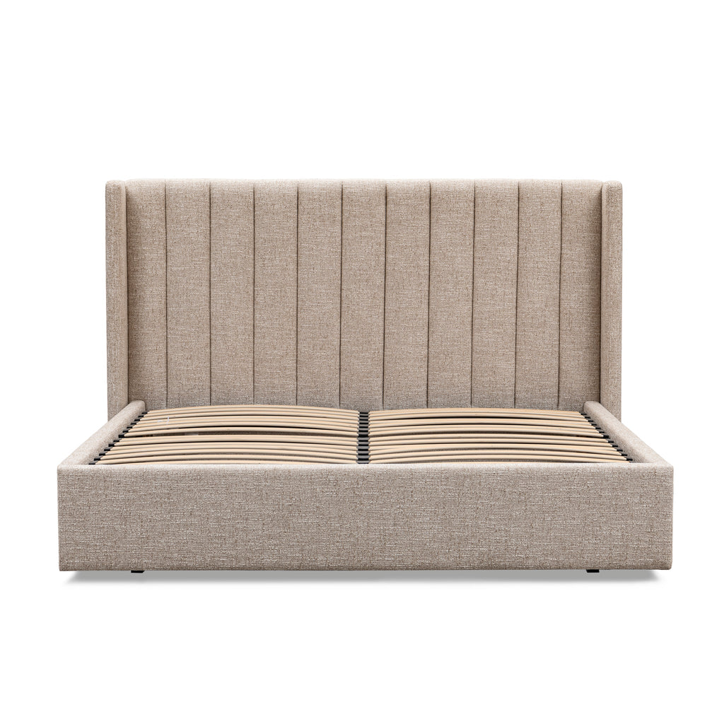 Queen Wide Base Lazio Bed Frame - Pale Beige