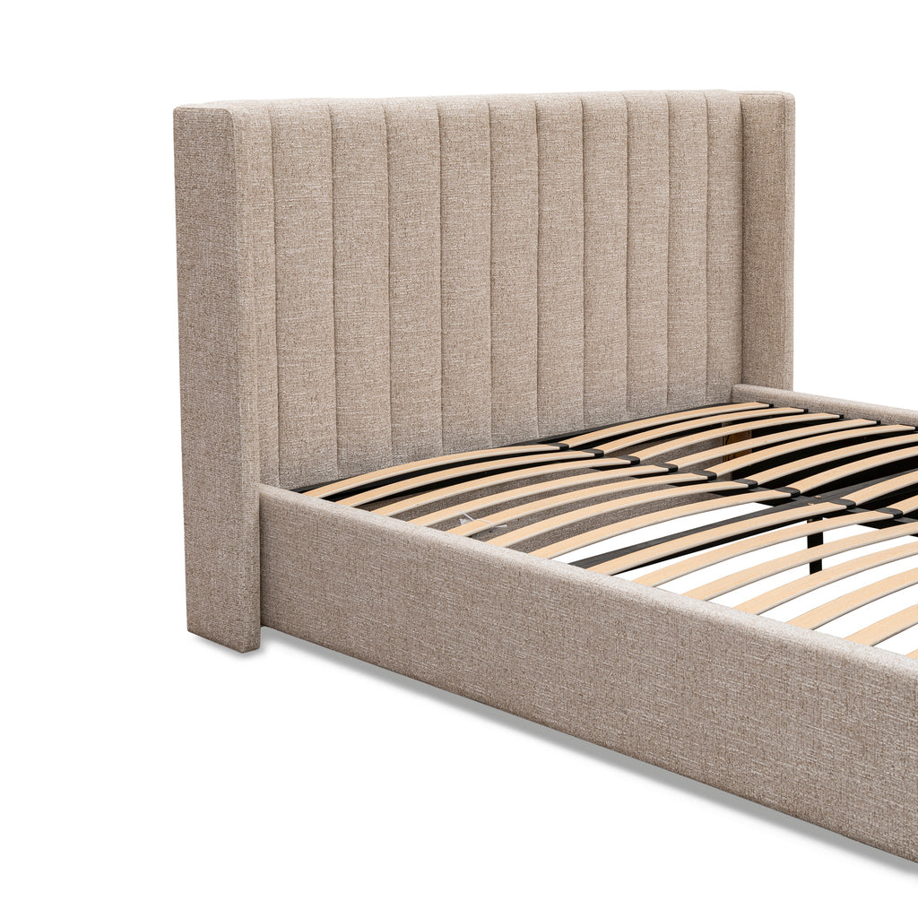 Queen Wide Base Lazio Bed Frame - Pale Beige