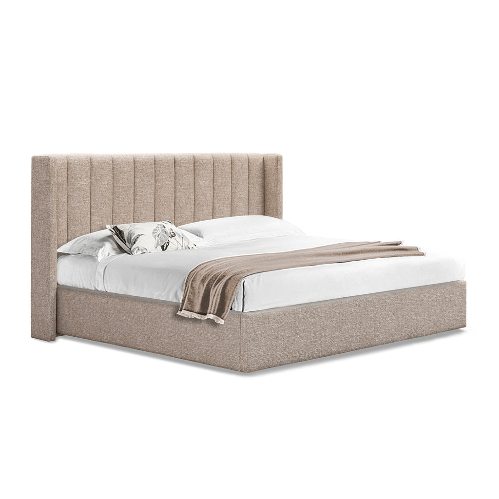 Queen Wide Base Lazio Bed Frame - Pale Beige
