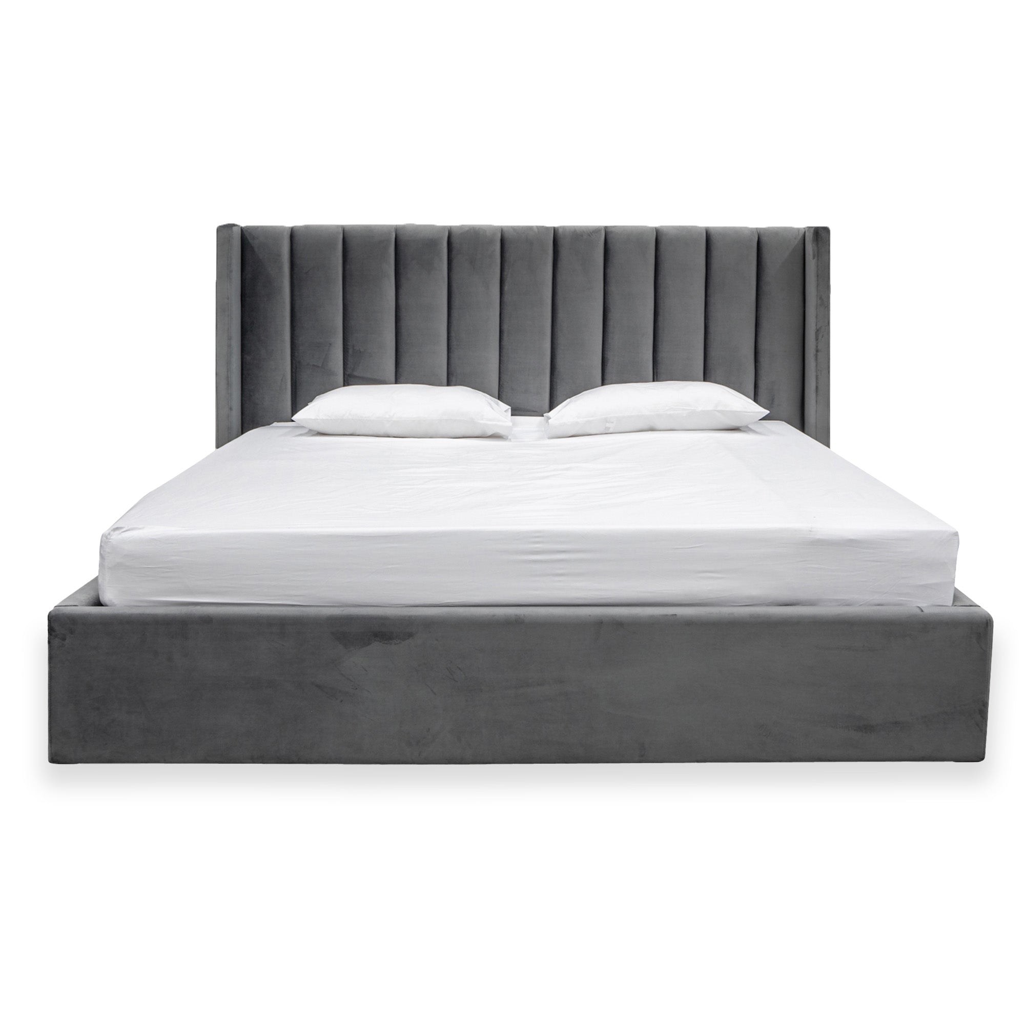 Queen Lazio Bed Frame - Wide Base in Charcoal Velvet