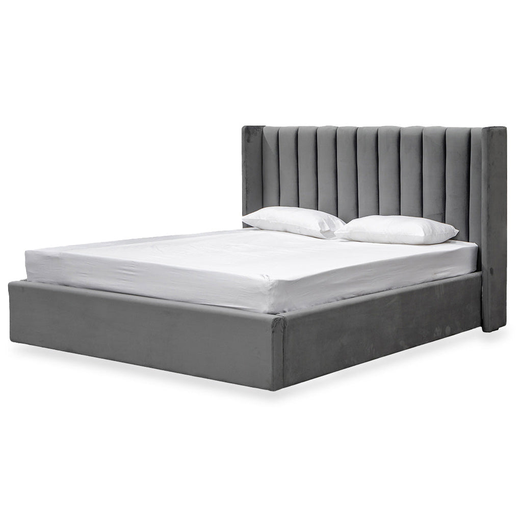 Queen Lazio Bed Frame - Wide Base in Charcoal Velvet
