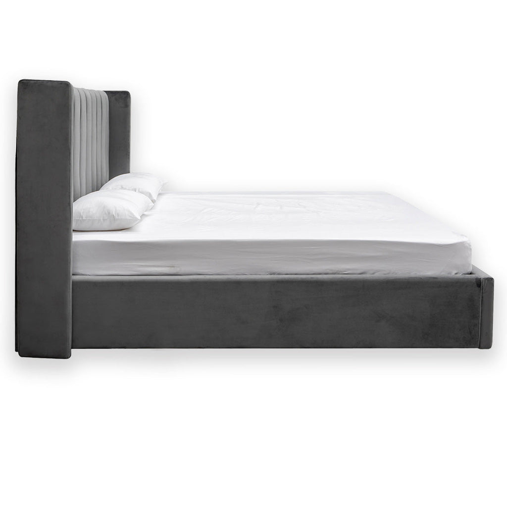 Queen Lazio Bed Frame - Wide Base in Charcoal Velvet
