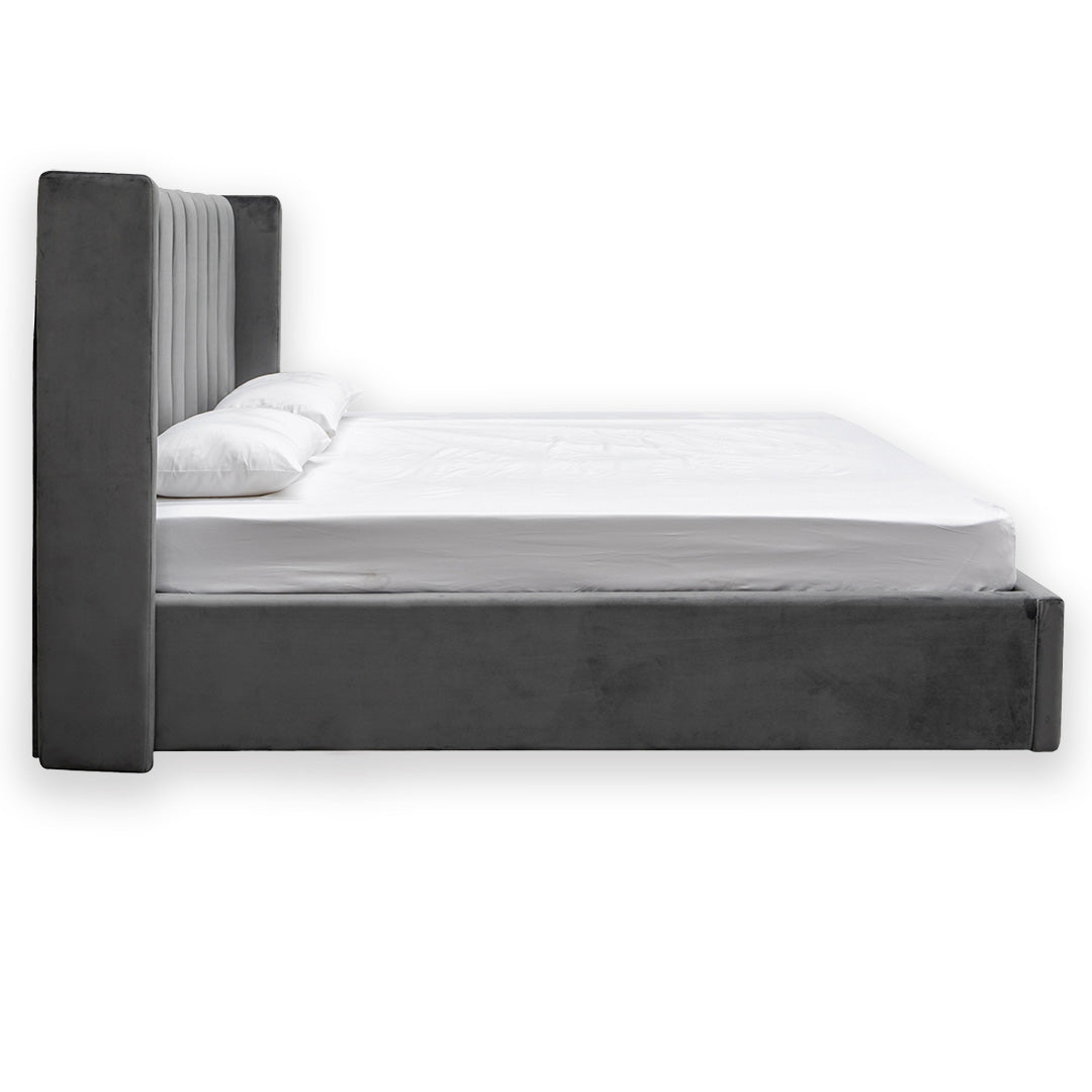 Queen Lazio Bed Frame - Wide Base in Charcoal Velvet