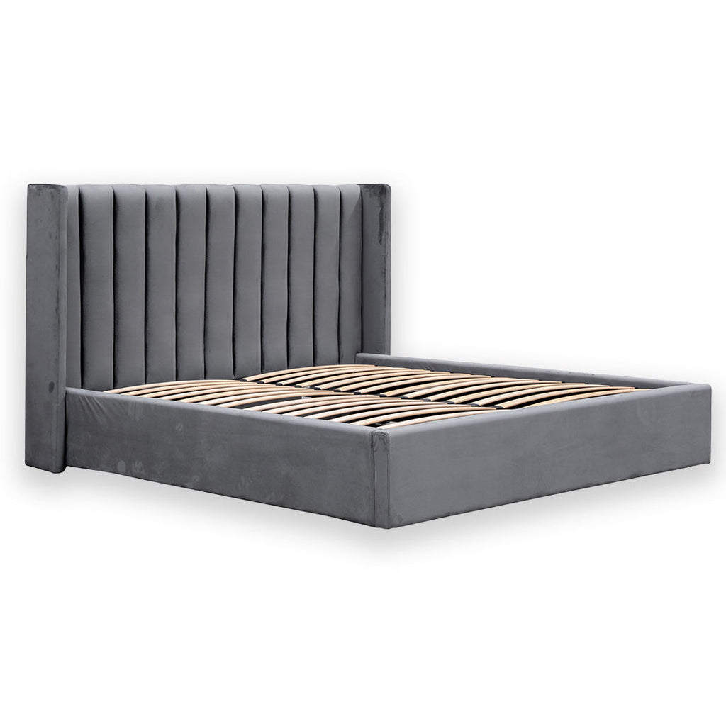 Queen Lazio Bed Frame - Wide Base in Charcoal Velvet
