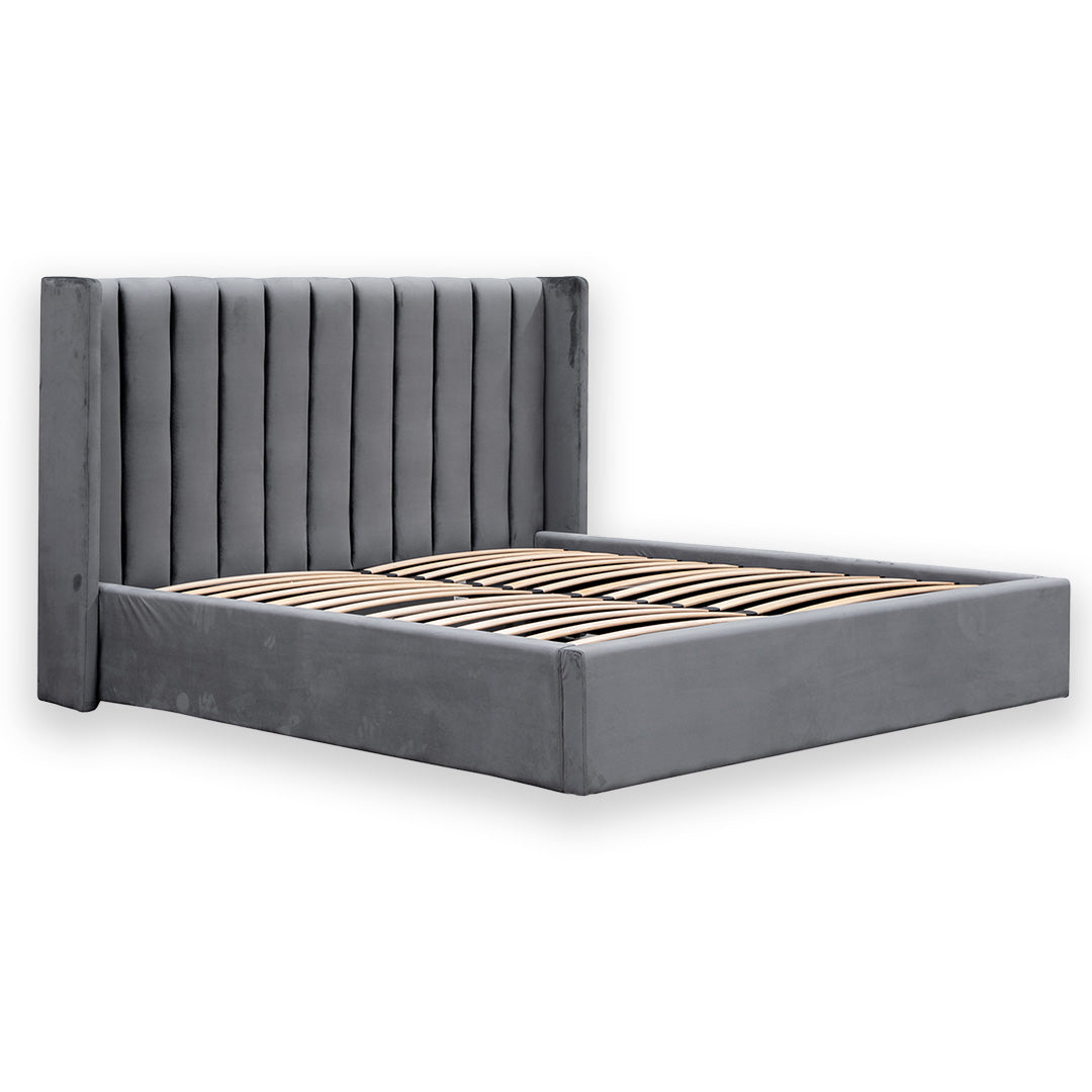 Queen Lazio Bed Frame - Wide Base in Charcoal Velvet