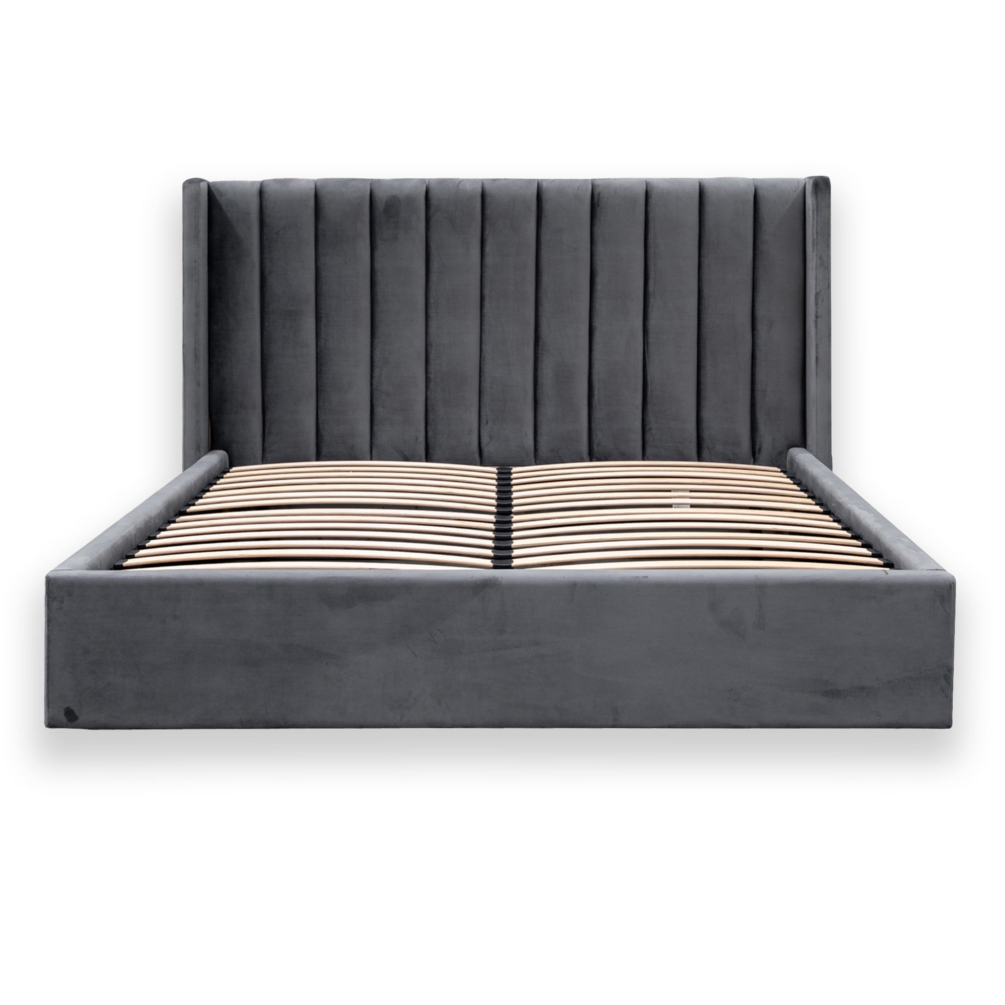 Queen Lazio Bed Frame - Wide Base in Charcoal Velvet