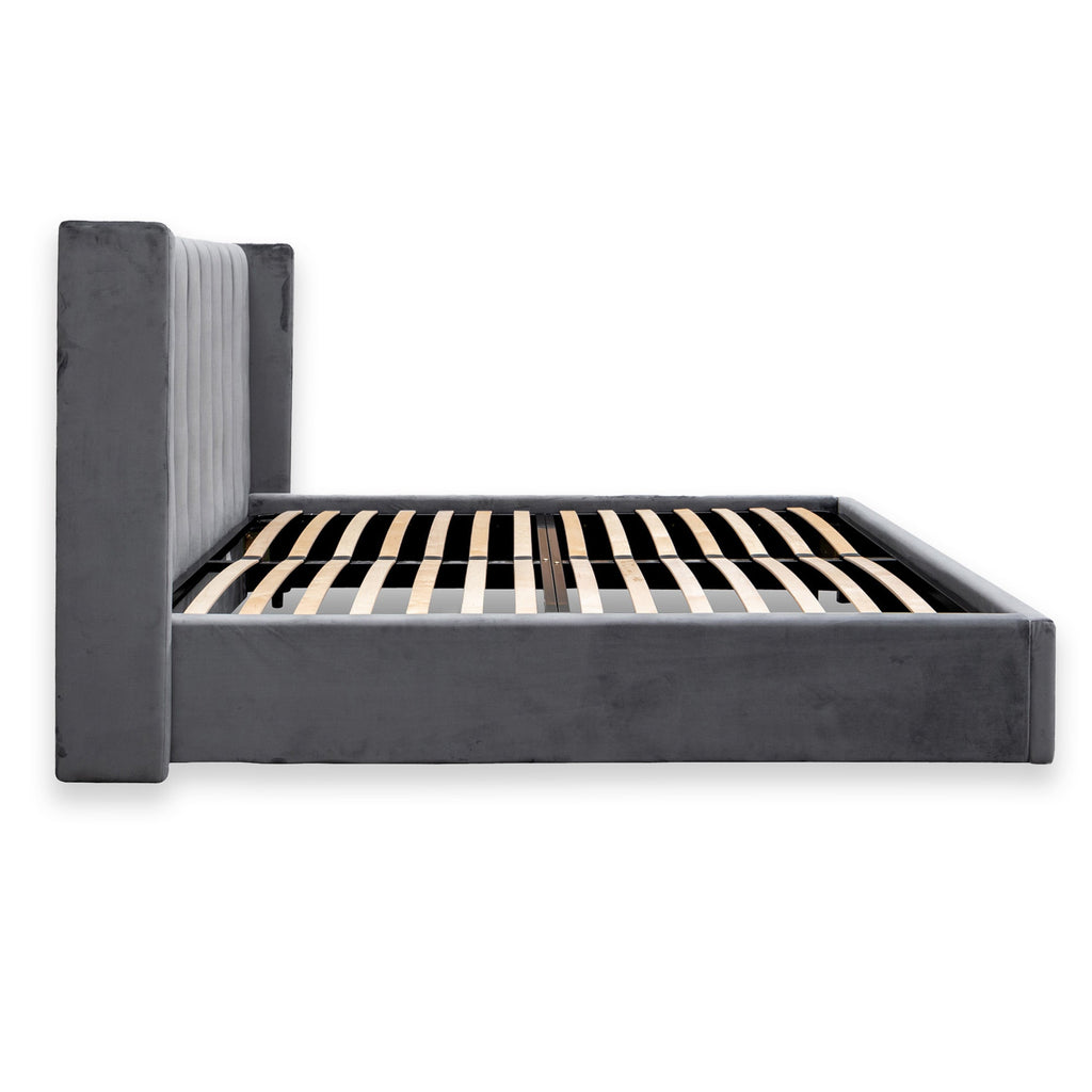 Queen Lazio Bed Frame - Wide Base in Charcoal Velvet