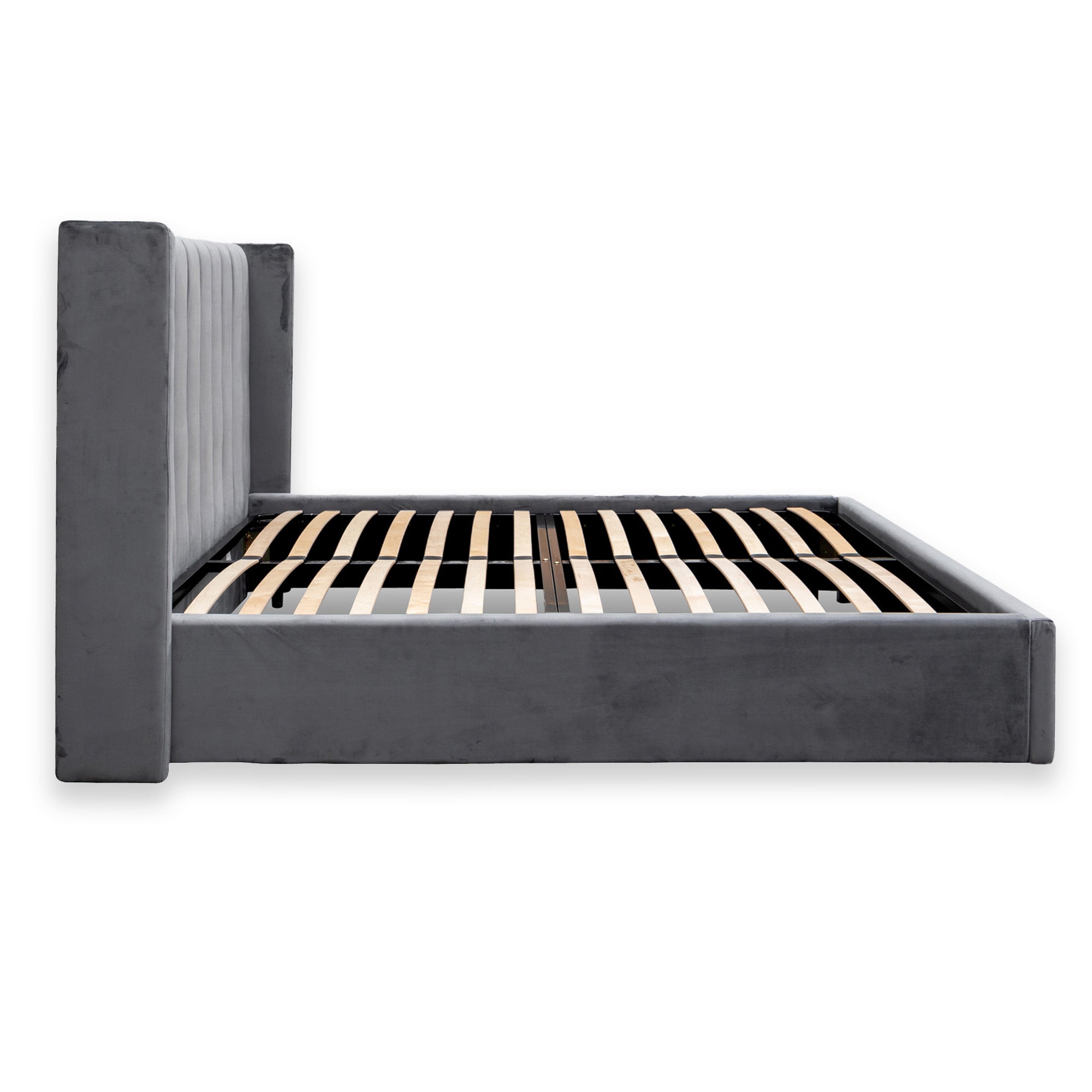 Queen Lazio Bed Frame - Wide Base in Charcoal Velvet