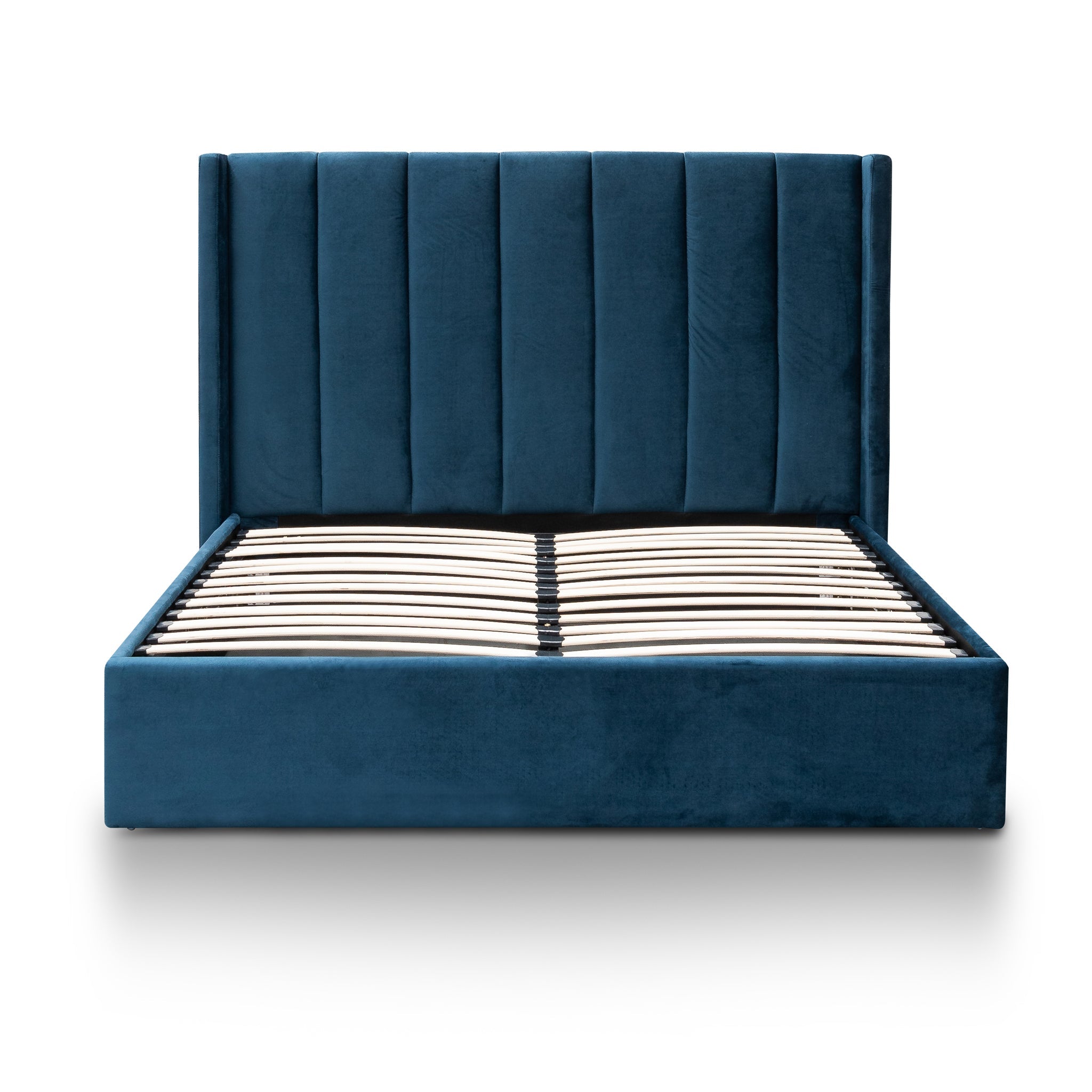 King Lazio Bed Frame - Teal Navy Velvet with Storage