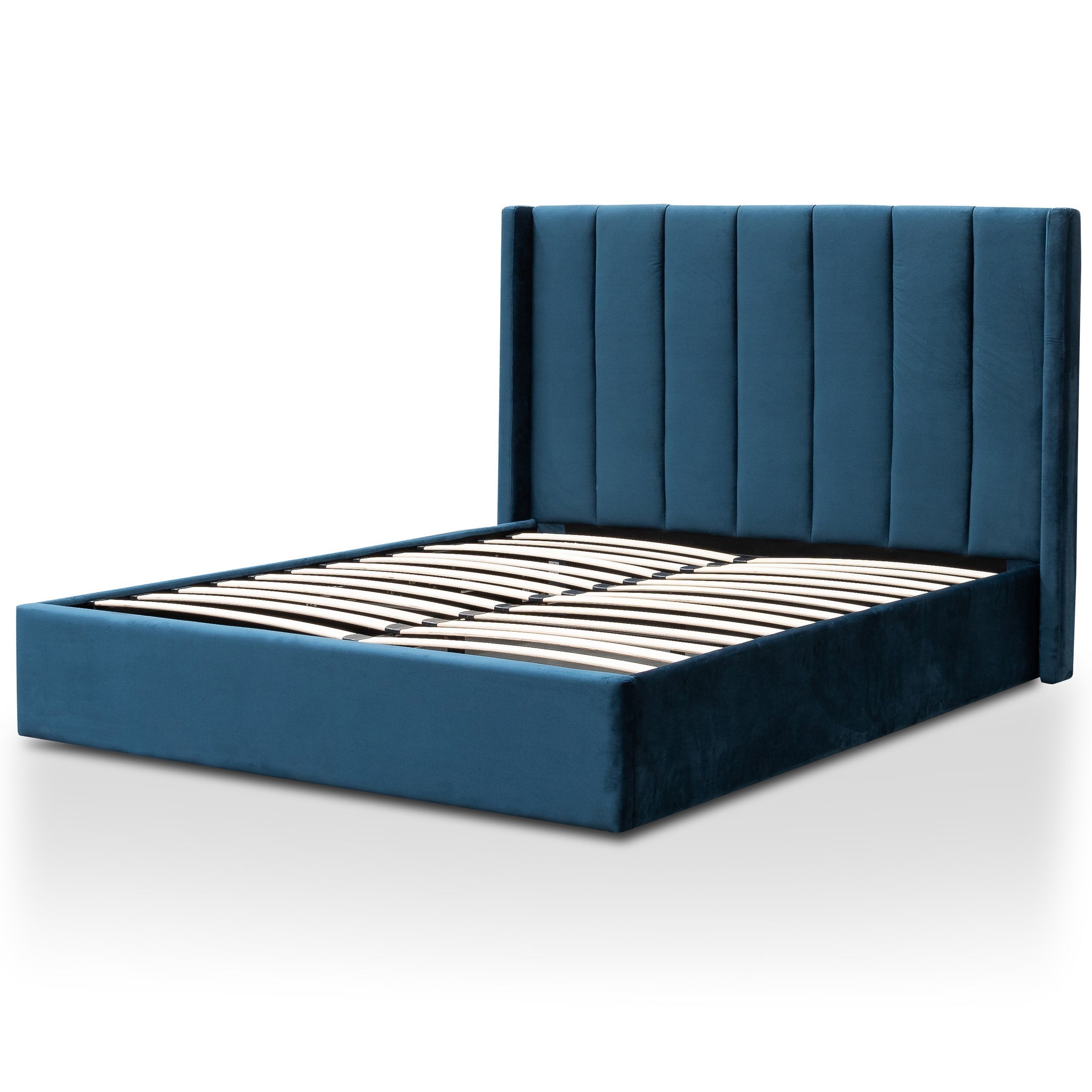 King Lazio Bed Frame - Teal Navy Velvet with Storage