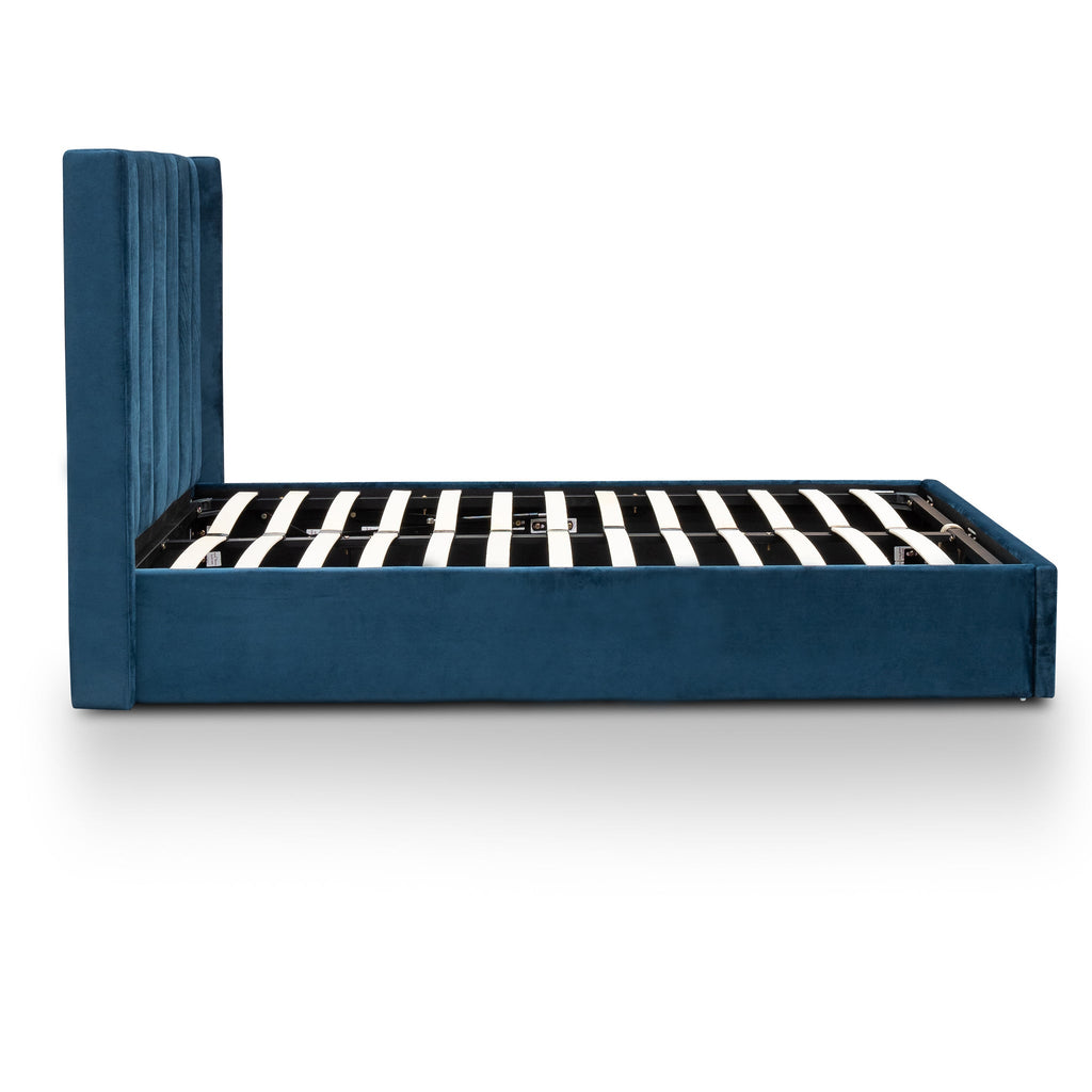 King Lazio Bed Frame - Teal Navy Velvet with Storage