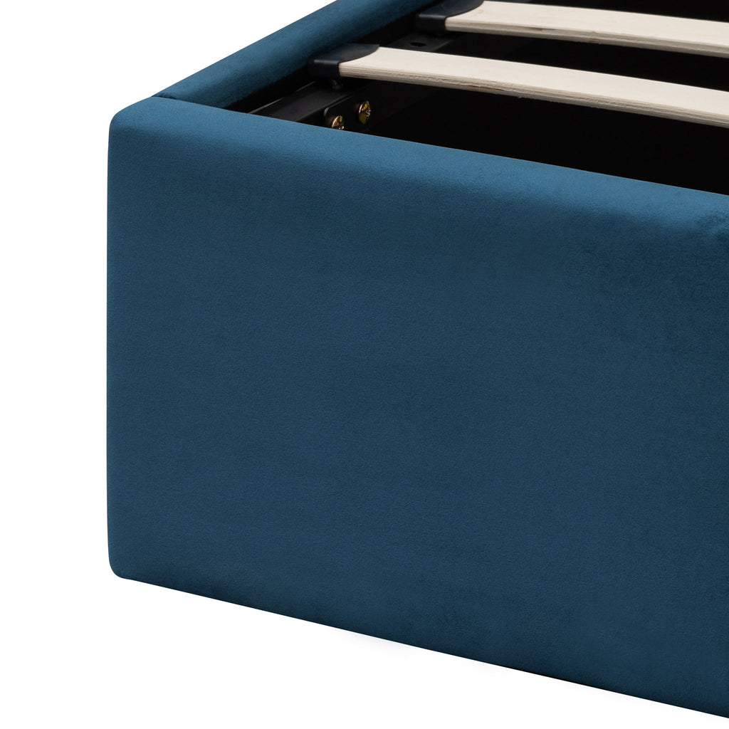 King Lazio Bed Frame - Teal Navy Velvet with Storage