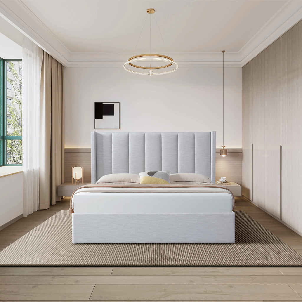 Fabric King Lazio Bed Frame - Pearl Grey with Storage