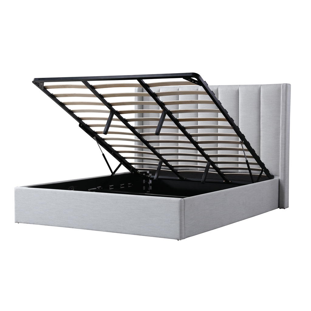Fabric King Lazio Bed Frame - Pearl Grey with Storage