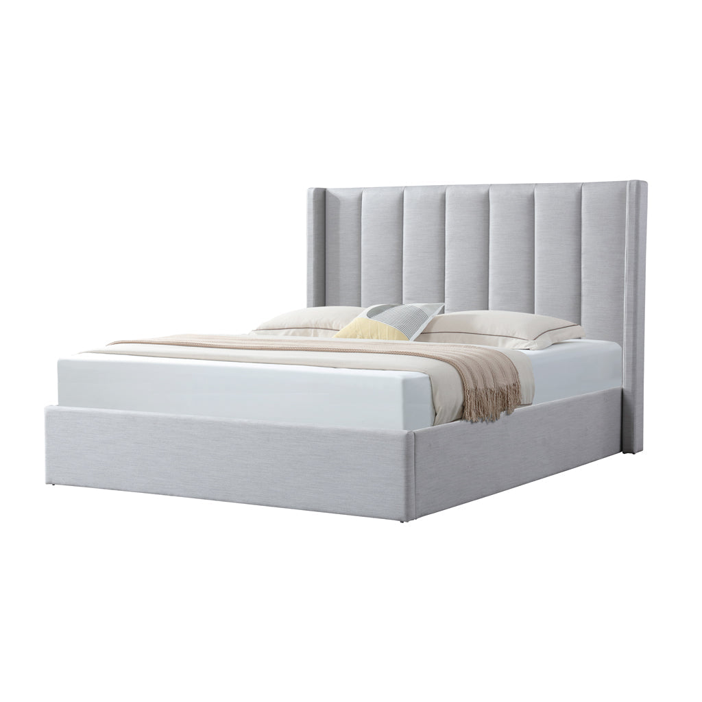 Fabric King Lazio Bed Frame - Pearl Grey with Storage