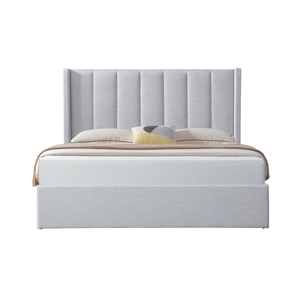 Fabric King Lazio Bed Frame - Pearl Grey with Storage