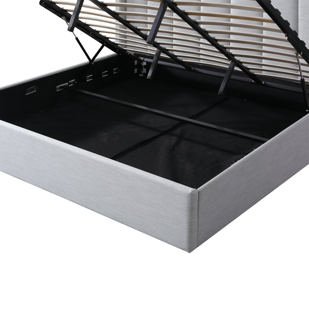 Fabric King Lazio Bed Frame - Pearl Grey with Storage