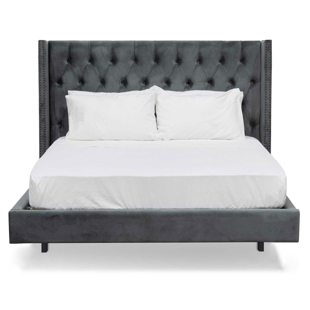 King Lazio Bed Frame - Charcoal Velvet
