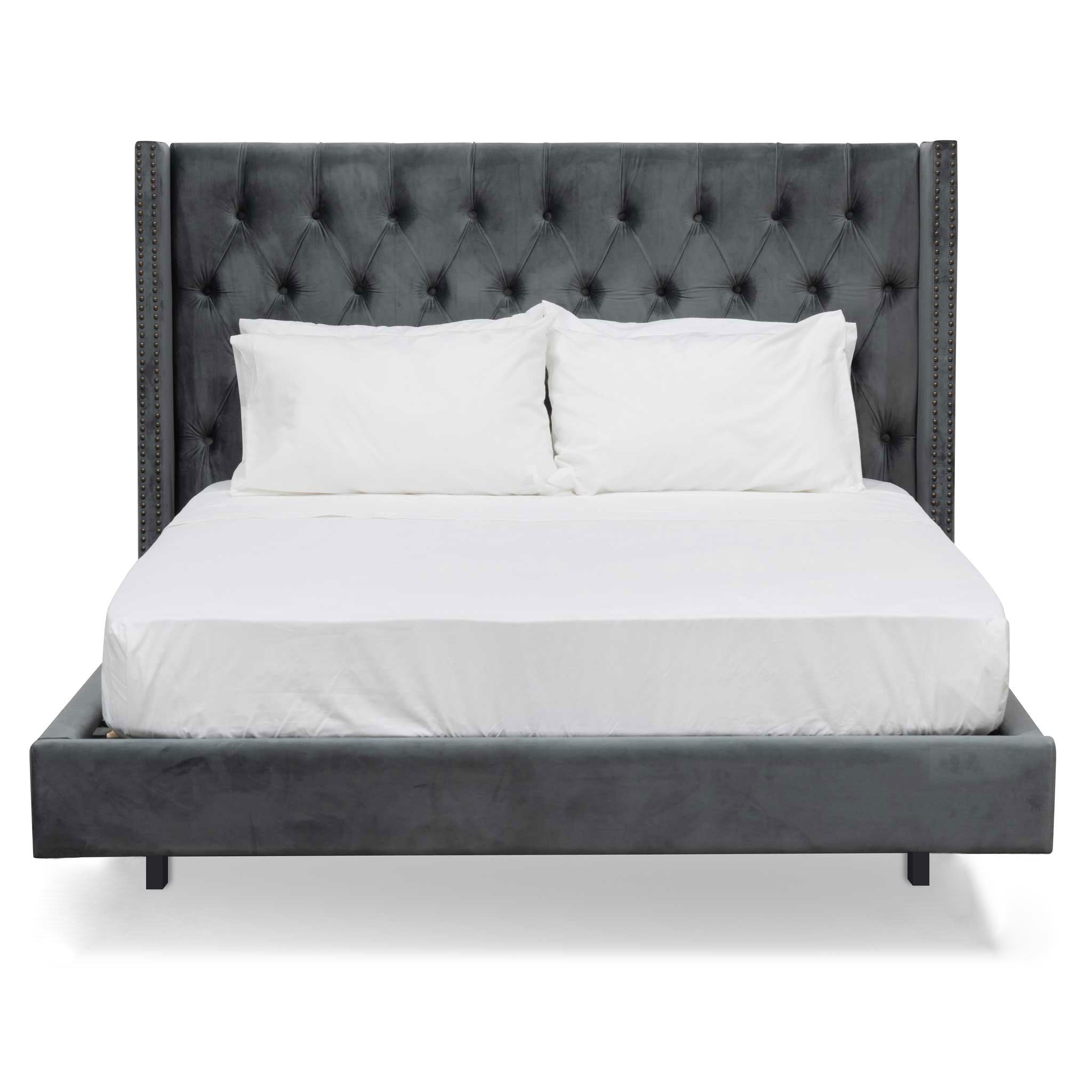 King Lazio Bed Frame - Charcoal Velvet
