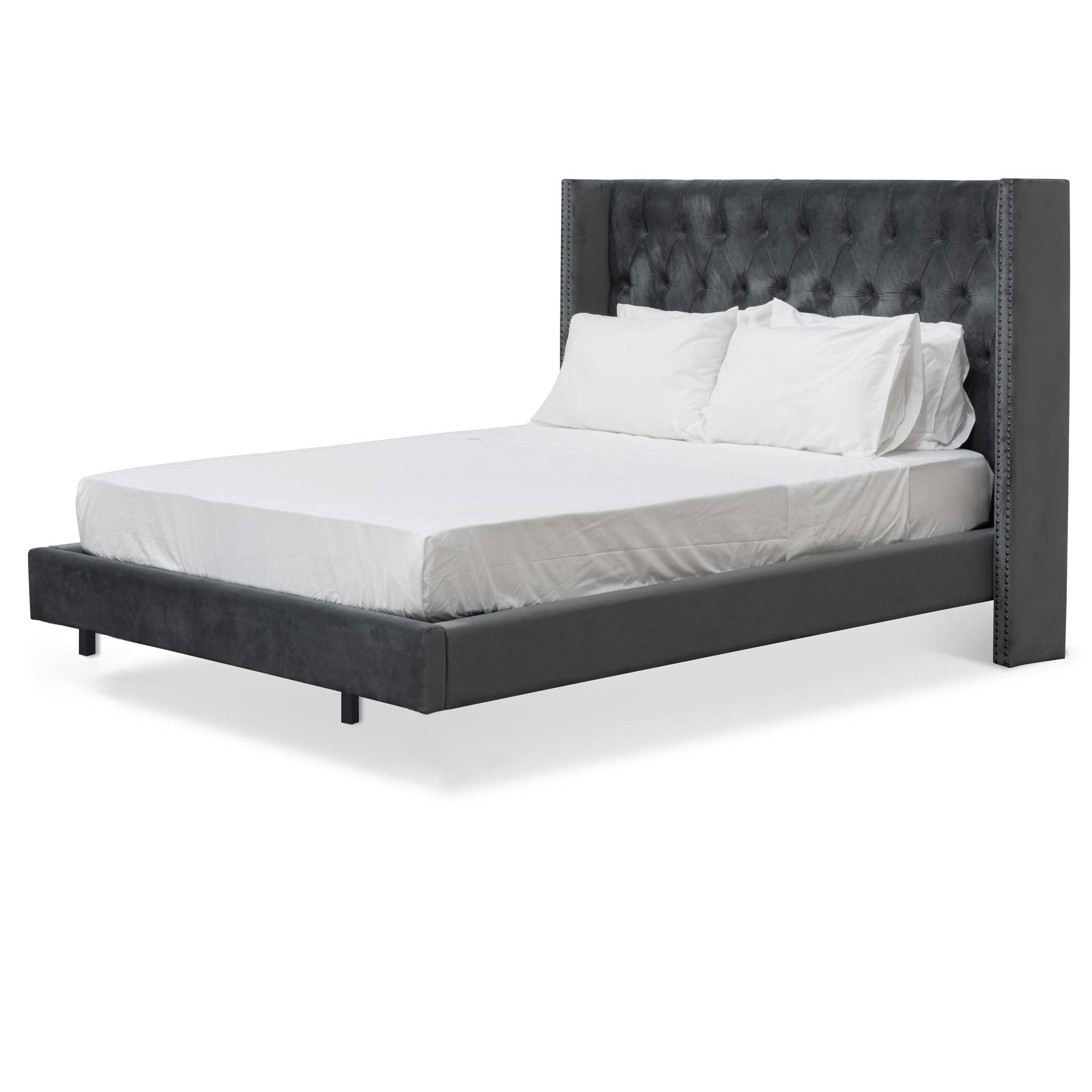 King Lazio Bed Frame - Charcoal Velvet