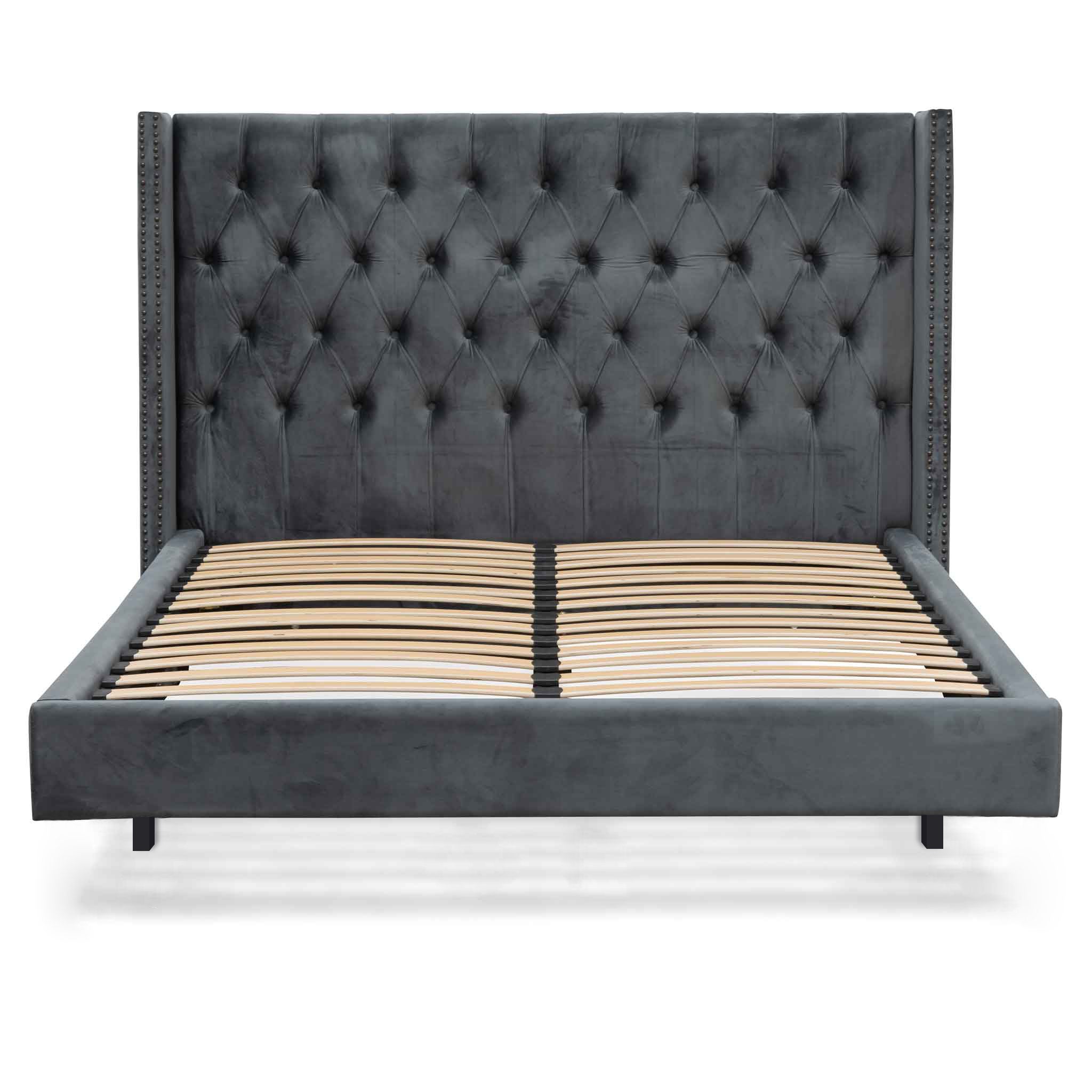 King Lazio Bed Frame - Charcoal Velvet
